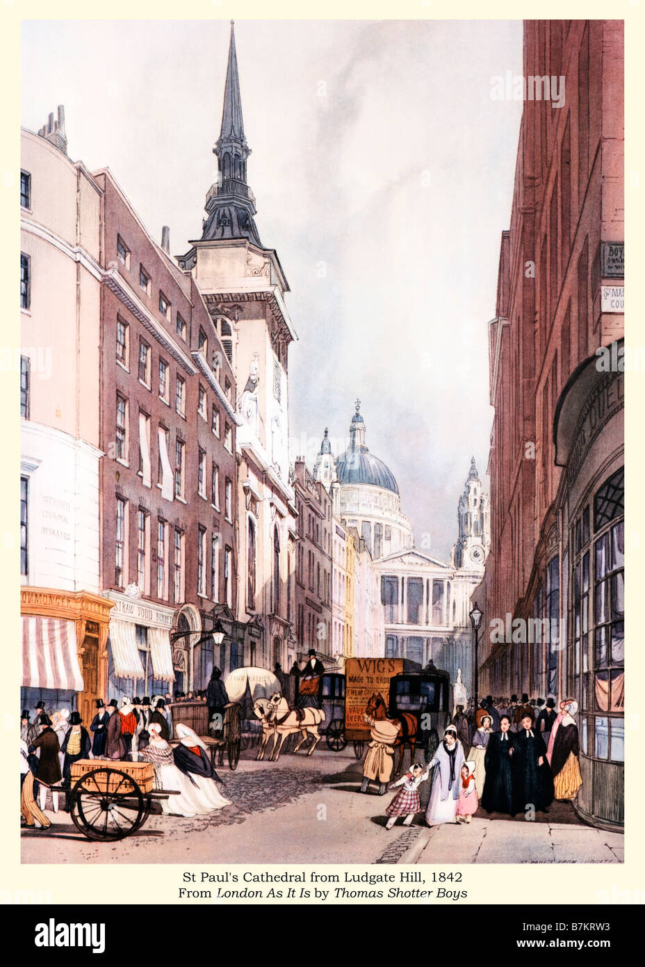 St Pauls von Ludgate Hill 1842 Aquarell von Thomas Shotter Boys der von Sir Christopher Wren erbauten Kathedrale Stockfoto