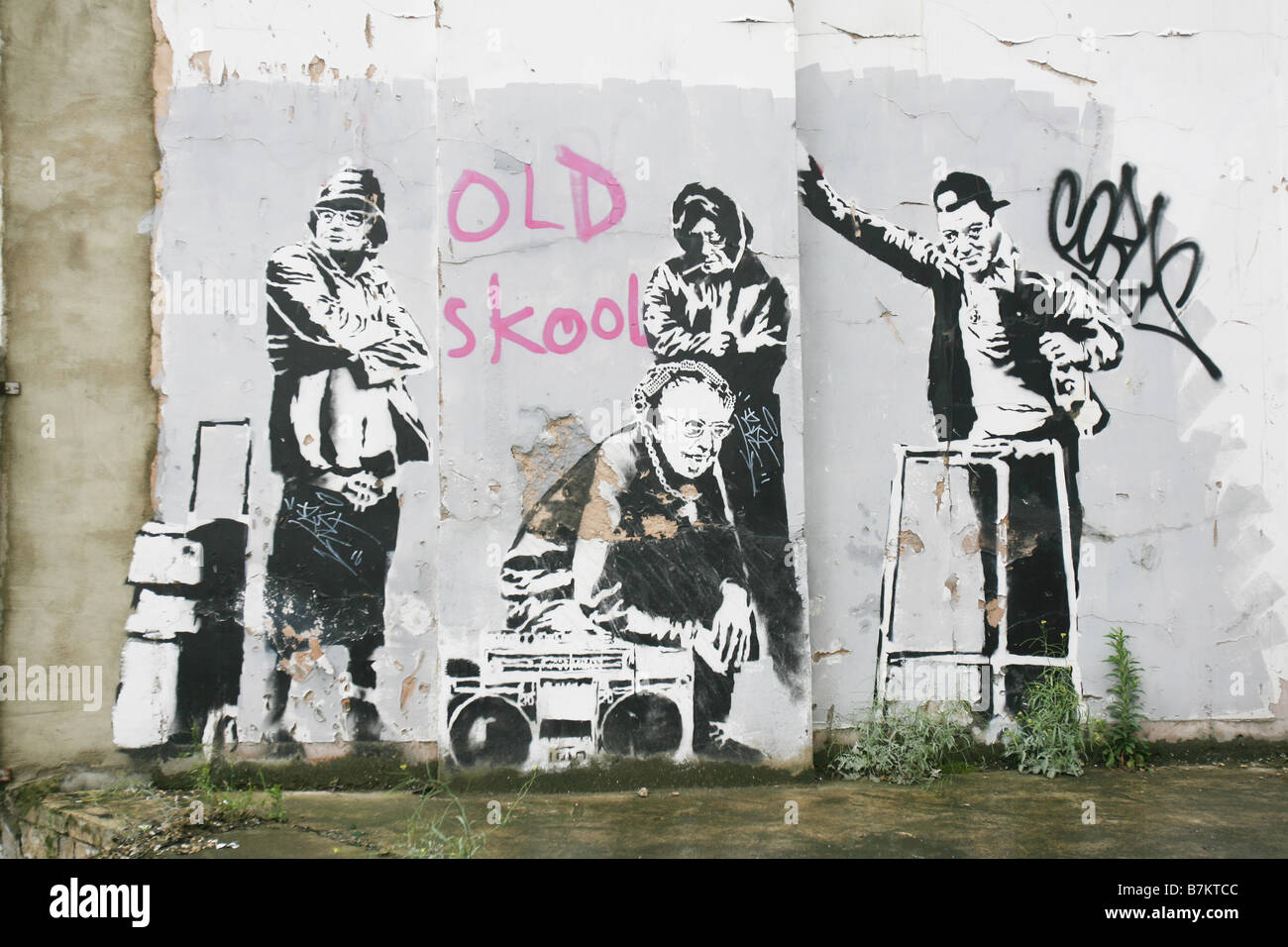 Ein Stück der Graffiti Künstler Banksy Arbeit in London Stockfoto