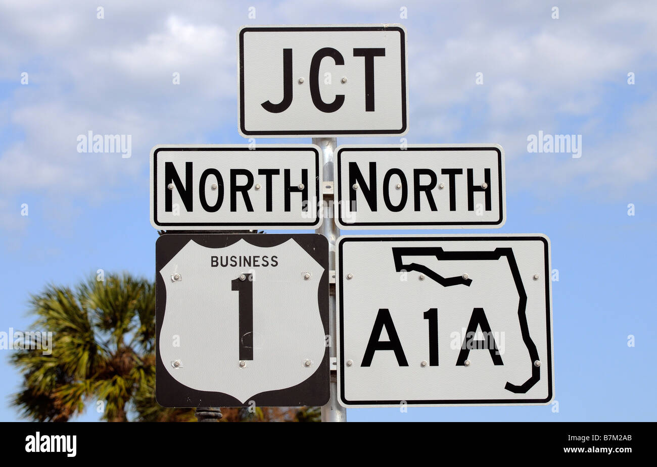 Amerikanischen Highway-Schilder-Beschilderung an einer Straßenkreuzung in Florida USA Stockfoto