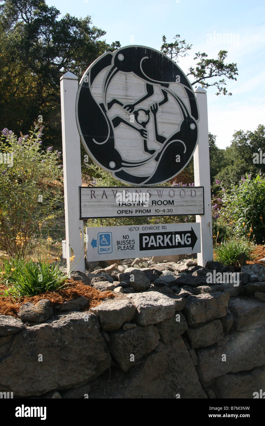 Ravenswood Weingut unterzeichnen, Sonoma, Kalifornien, Verkostungsraum, Parkplatz. Stockfoto