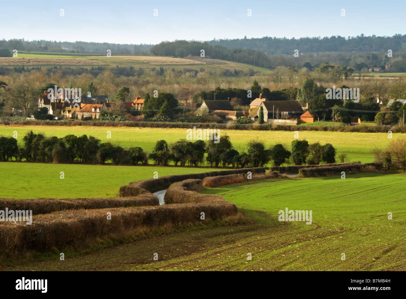 Blick von der Chiltern Hills in der Nähe von Hambleden in Richtung Henley-on-Thames Stockfoto