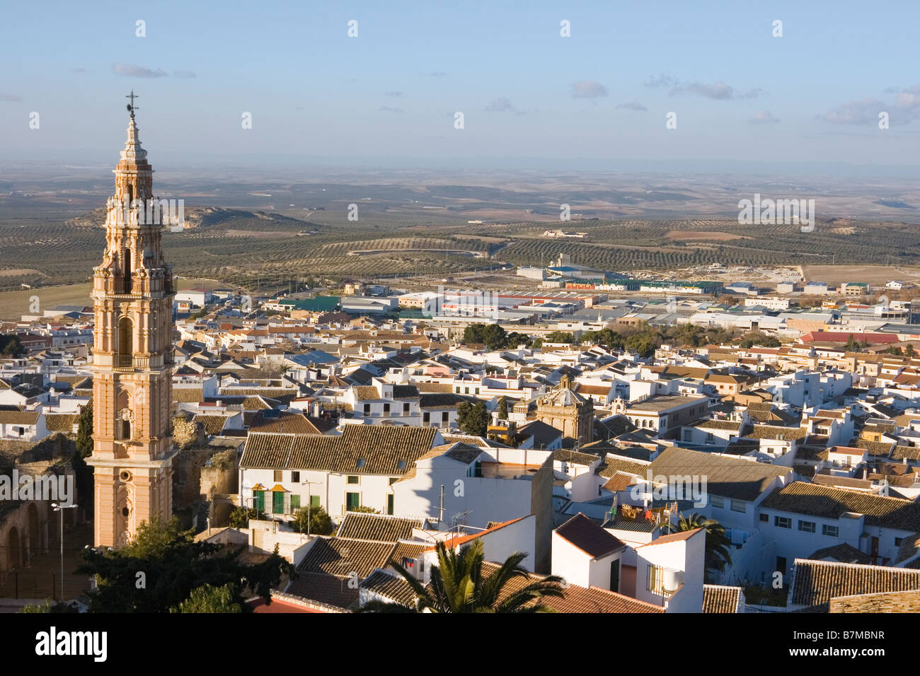Estepa Sevilla Provinz Spanien Torre De La Victoria und Blick über die Stadt Stockfoto