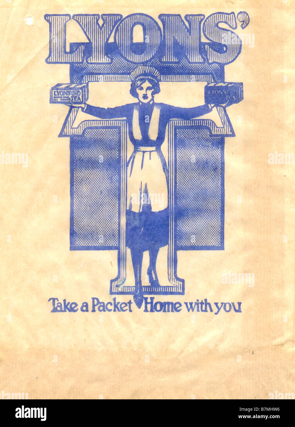 Werbung-Papiertüte von Lyons um 1930 Stockfoto
