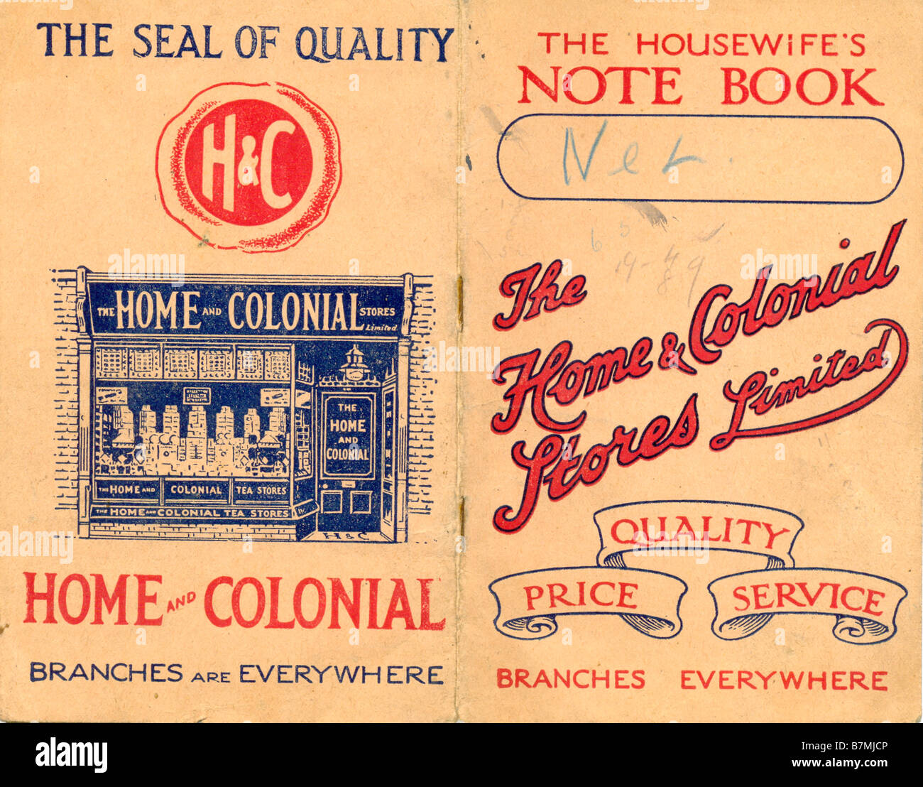 Der Hausfrau Note Book von The Home & Colonial Stores gebräuchlich Januar 1926 produziert Stockfoto