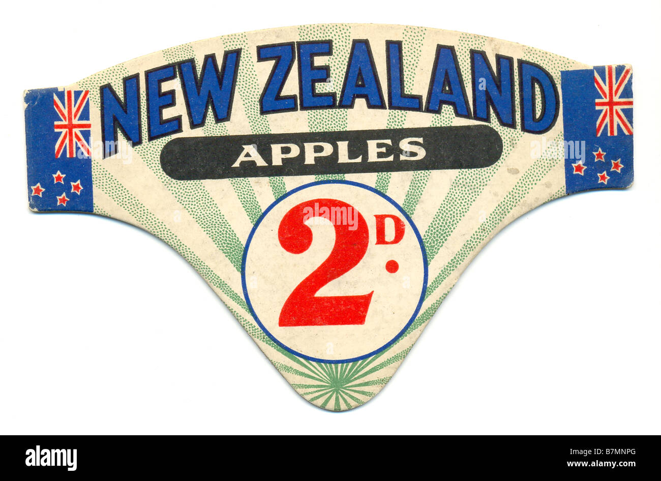 Shop-Preis-Karte für Neuseeland Äpfel um 1930 Stockfoto