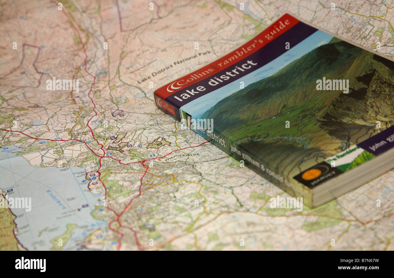 Ein Reiseführer zu den englischen Lake District und Lake Windermere den Lageplan Stockfoto
