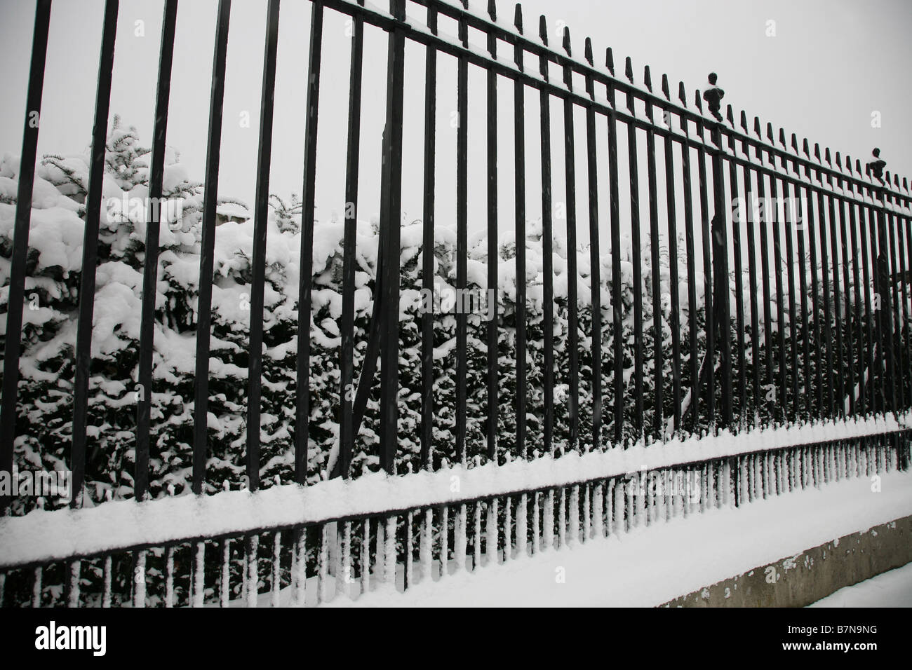 Cast Iron Fence verschneiten Greenwich Park Stockfoto