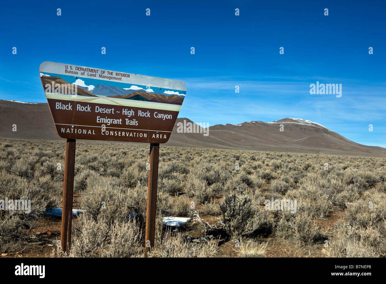 Präsidium der Landbewirtschaftung Grenze Zeichen der Black Rock Desert hohe Rock Canyon Emigrant Trails National Conservation Area Stockfoto