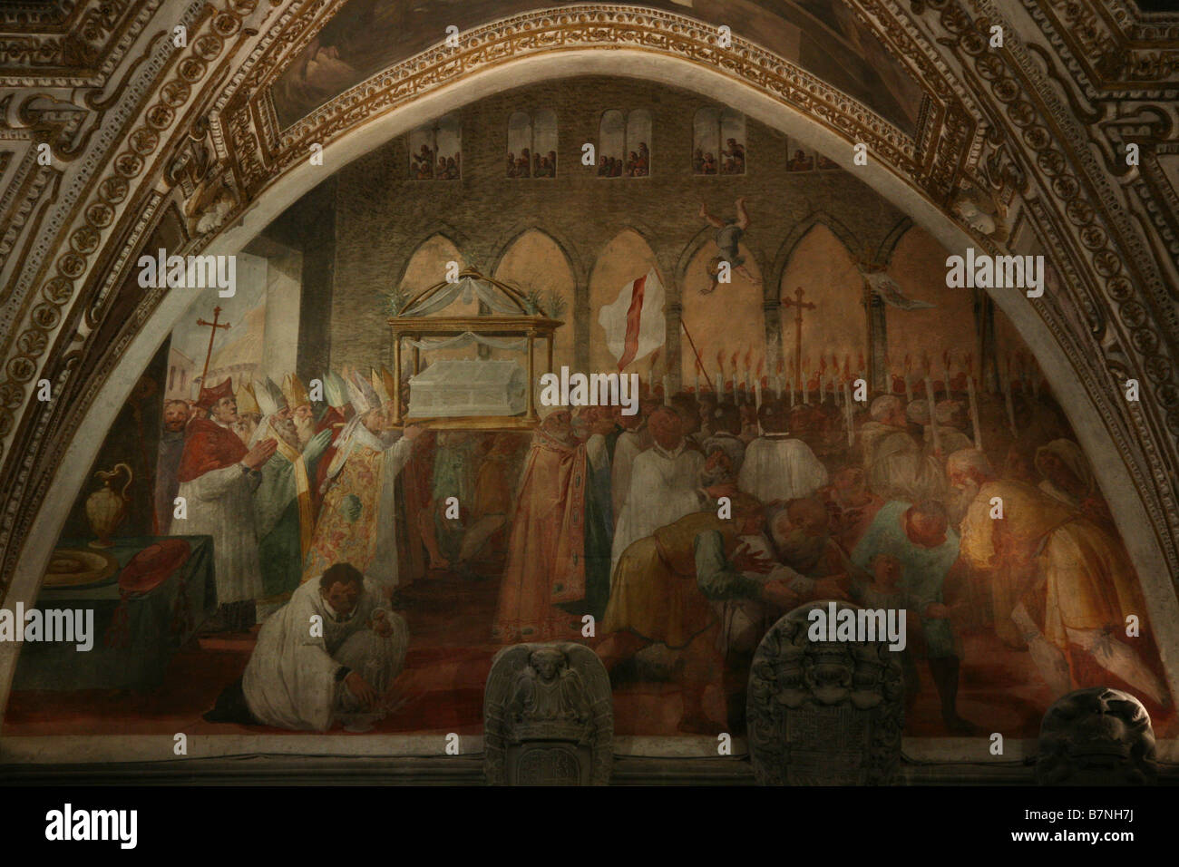 Übertragung von St Andrew Relikte aus Konstantinopel nach Amalfi. Fresken Sie in der Krypta der Kathedrale in Kampanien, Italien Amalfi. Stockfoto