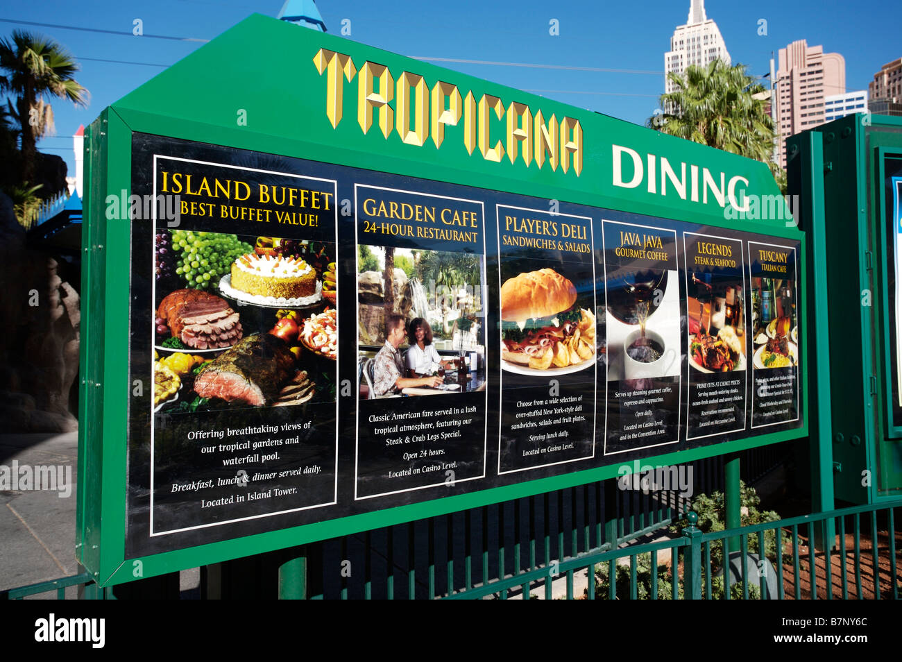 Tropicana Hotel Dining Menü Las Vegas Stockfoto