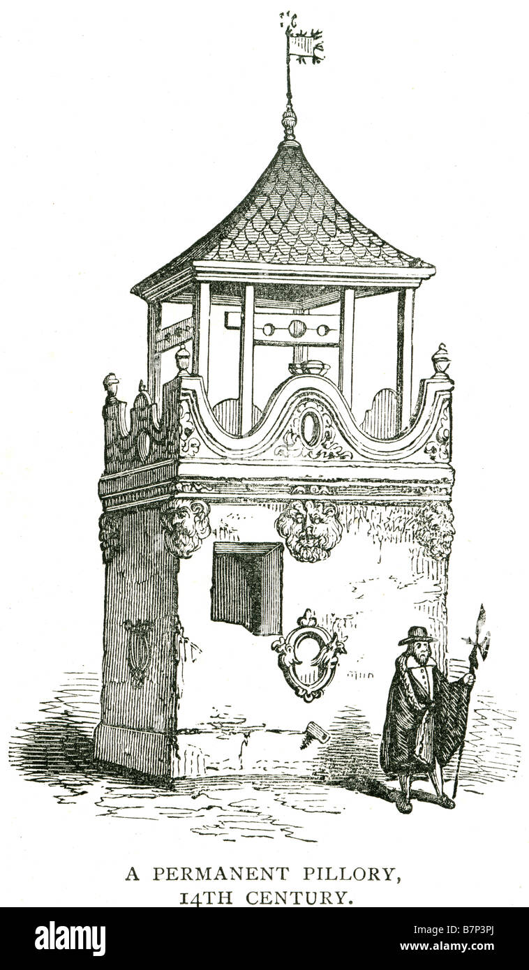 ständige Pranger 14. Jahrhundert Turm Wache der Pranger war eine Vorrichtung benutzt in Bestrafung durch öffentliche Demütigung und oft weitere Stockfoto