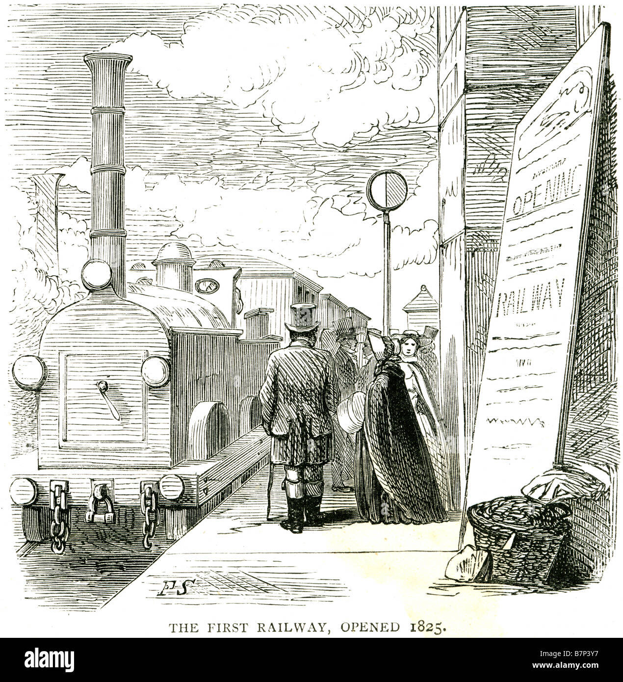 erste Eisenbahn eröffnet 1825 Plattform Dampfzug track Cargo Station Carraige Reisen Schienenpersonenverkehr der Stockton und Dar Stockfoto