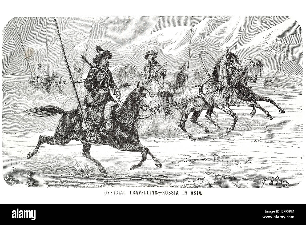 offiziellen Reisen Russland Asien Wagen Reisen Pferd Kutsche Peitsche traditionellen Schmuck Geschmack Tuch Material Schuhe Hüte Stil Russi Stockfoto