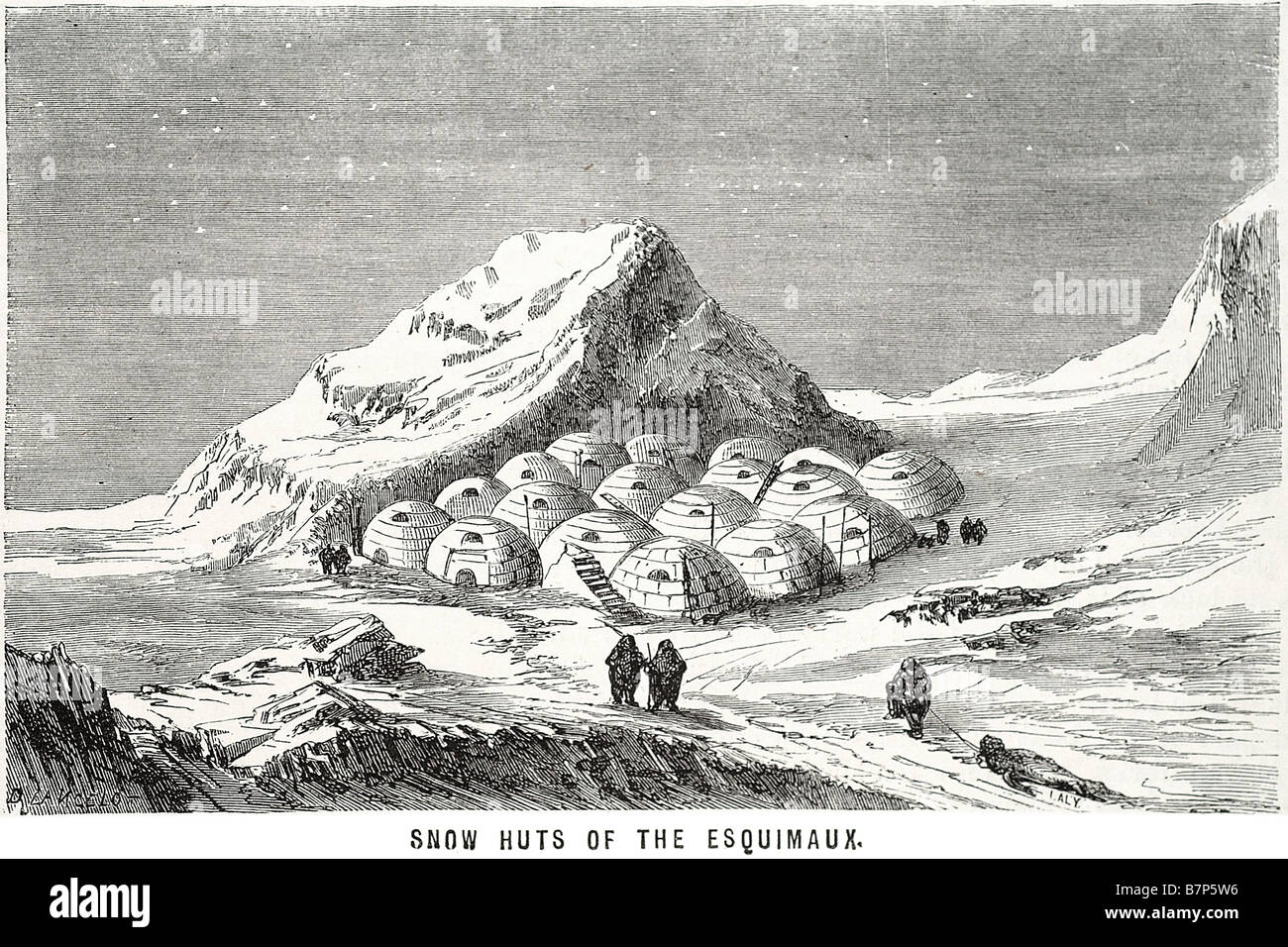 Schnee Hütten dafür traditionelle Struktur Eis Slay Schlitten Schnee Hütte Transport Hügel Weg Track Lodge Reisen kalter Winter Eskimos oder Stockfoto