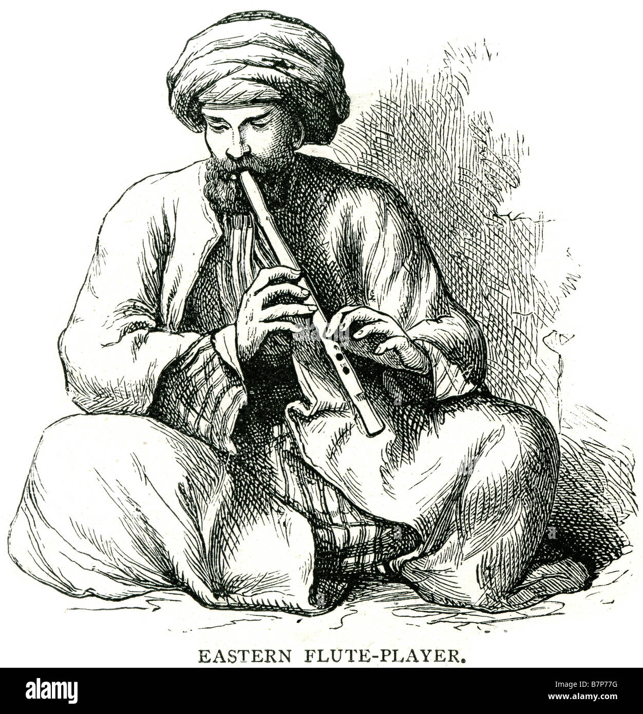 Östlichen Flötenspieler Turban Moslemische arabische arabische Volksmusik Kleidung Musiker Straßenkünstler Rohr Stockfoto