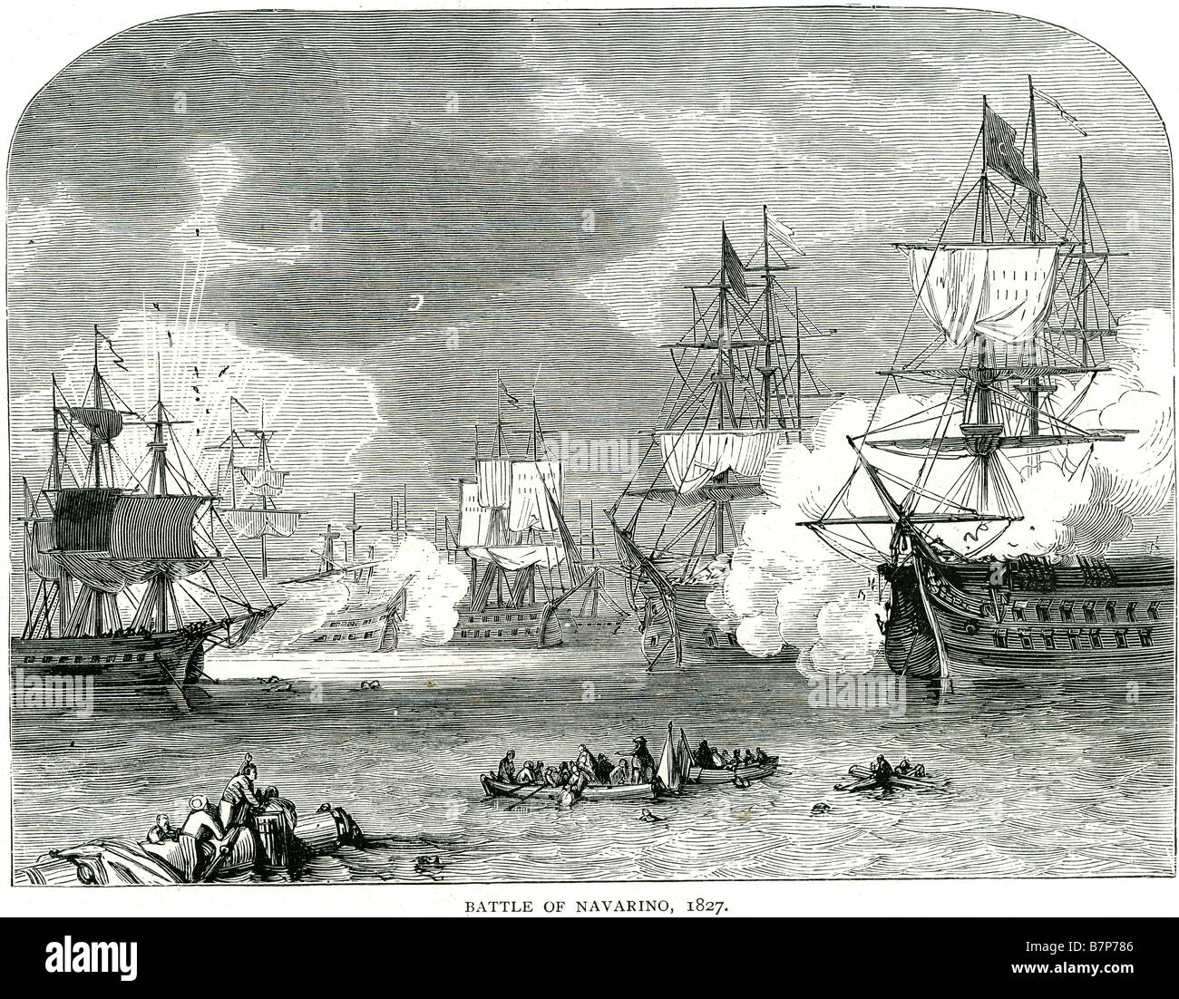 Navarino 1827 Schlacht griechischen Navarino Bay Unabhängigkeitskrieg Schiff Flotte Meer Wasser anrichten Segeln Segeln marine navy maritime Marine v Stockfoto