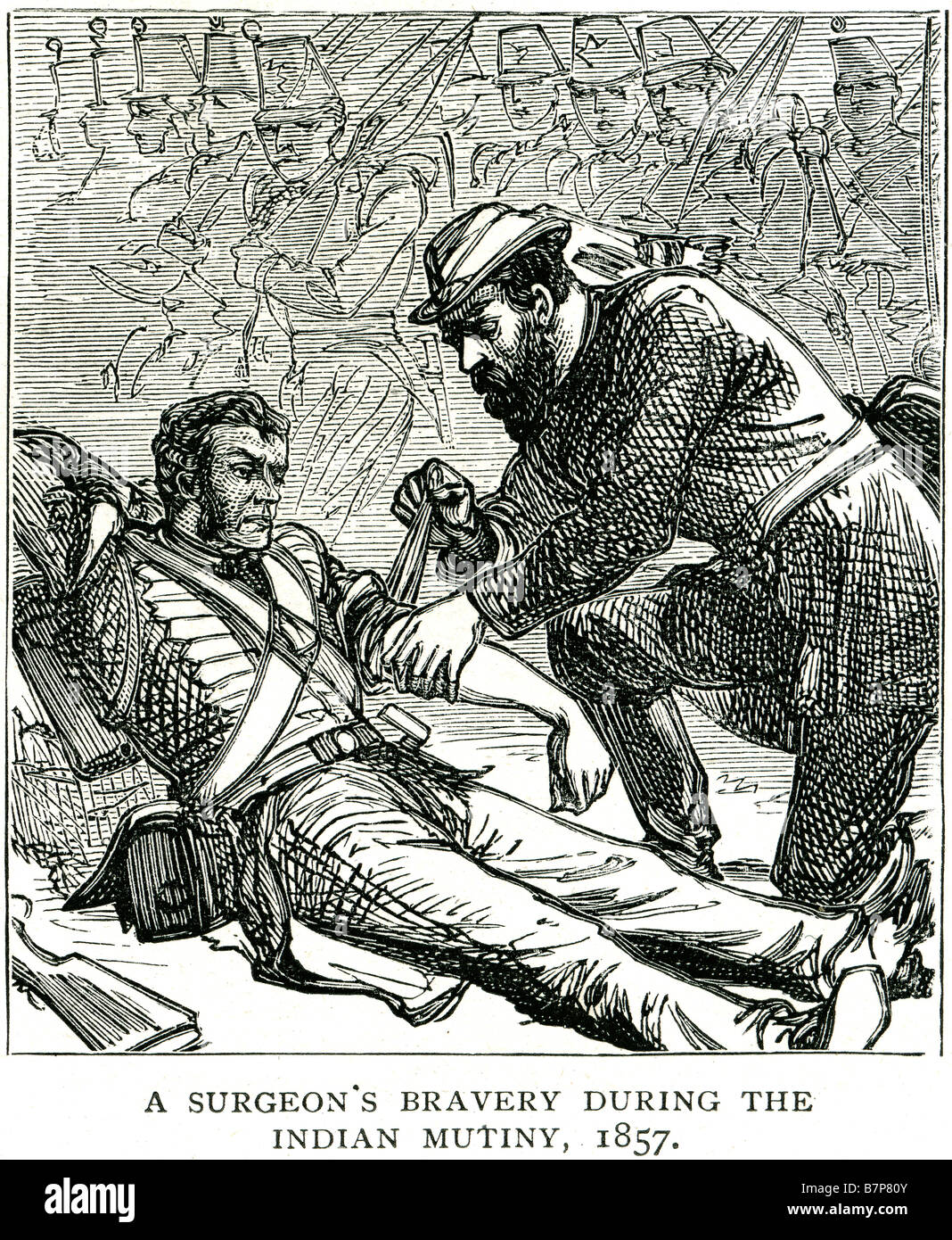 Chirurg Tapferkeit während indische Auflehnung 1857 Arzt Medic verletzt Solider kämpfen Schlacht Krieg Angriff Tod Belagerung Kampf kostenlos die Stockfoto