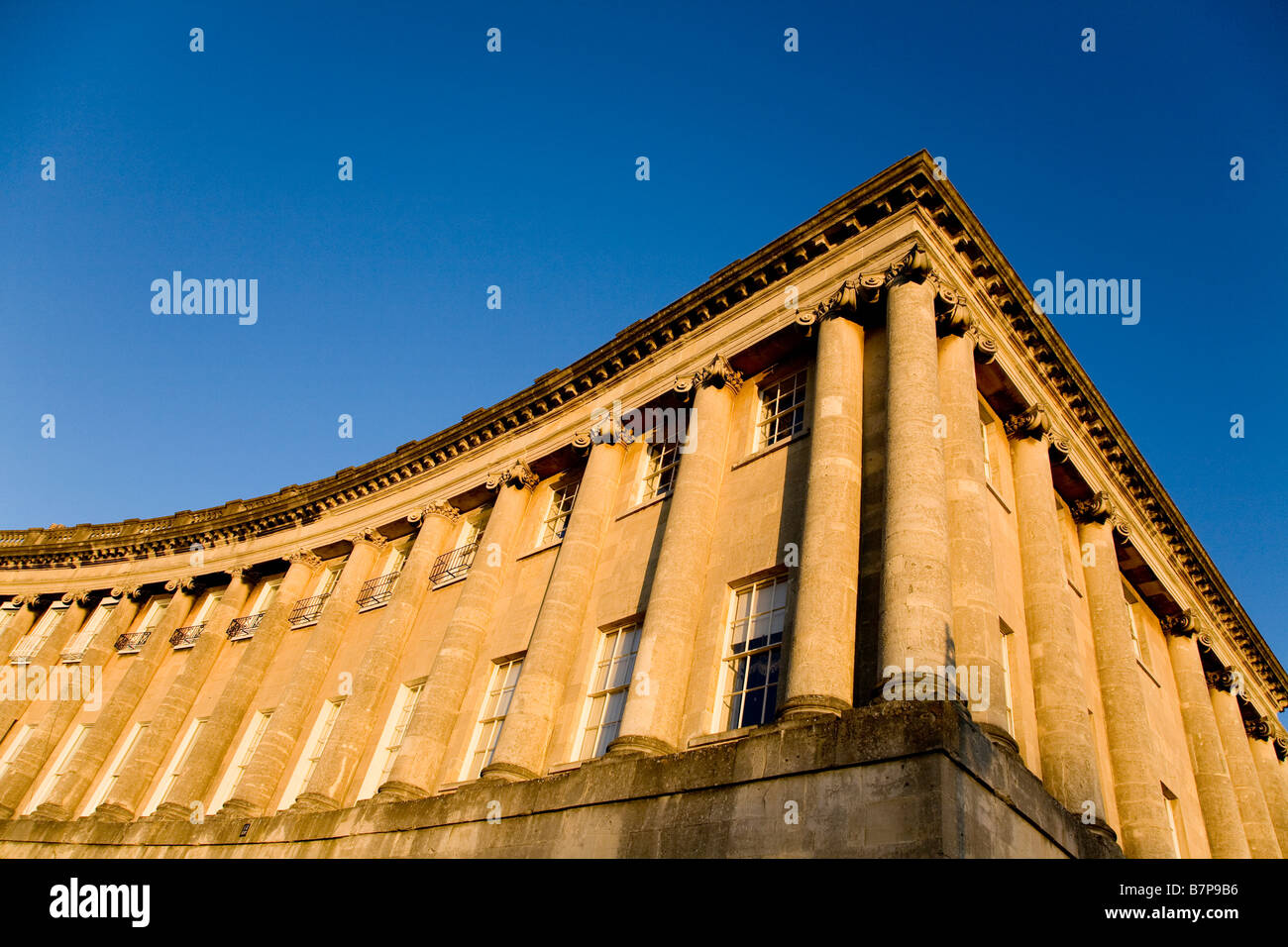 Abendlicht am Royal Crescent, Bath, Somerset UK Stockfoto