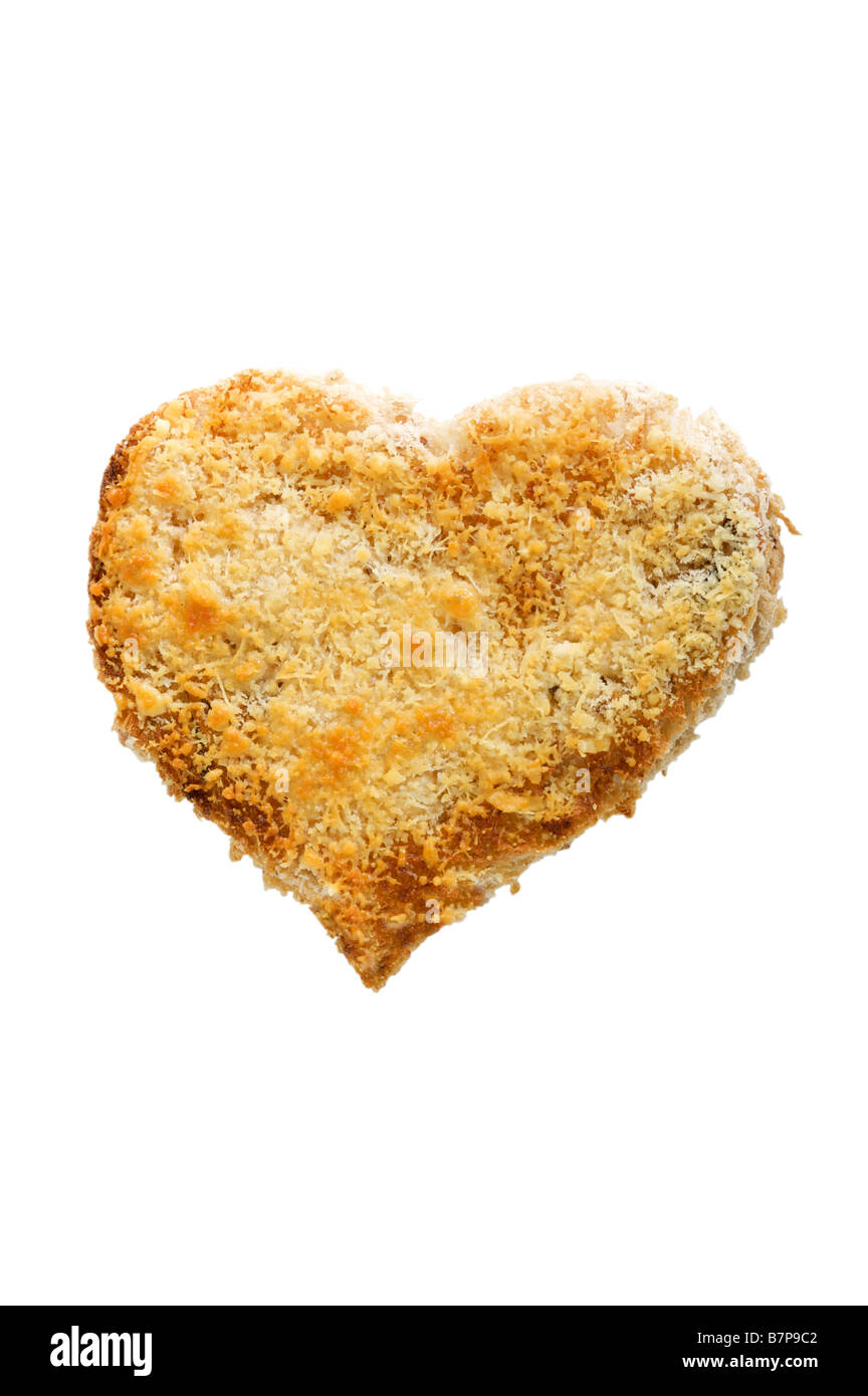 Herzförmige gegrillten Käse auf toast Parmesan Vollkornbrot eine Geste der Liebe Sankt Valentinstag Liebhaber Frühstück Essen gesund Stockfoto