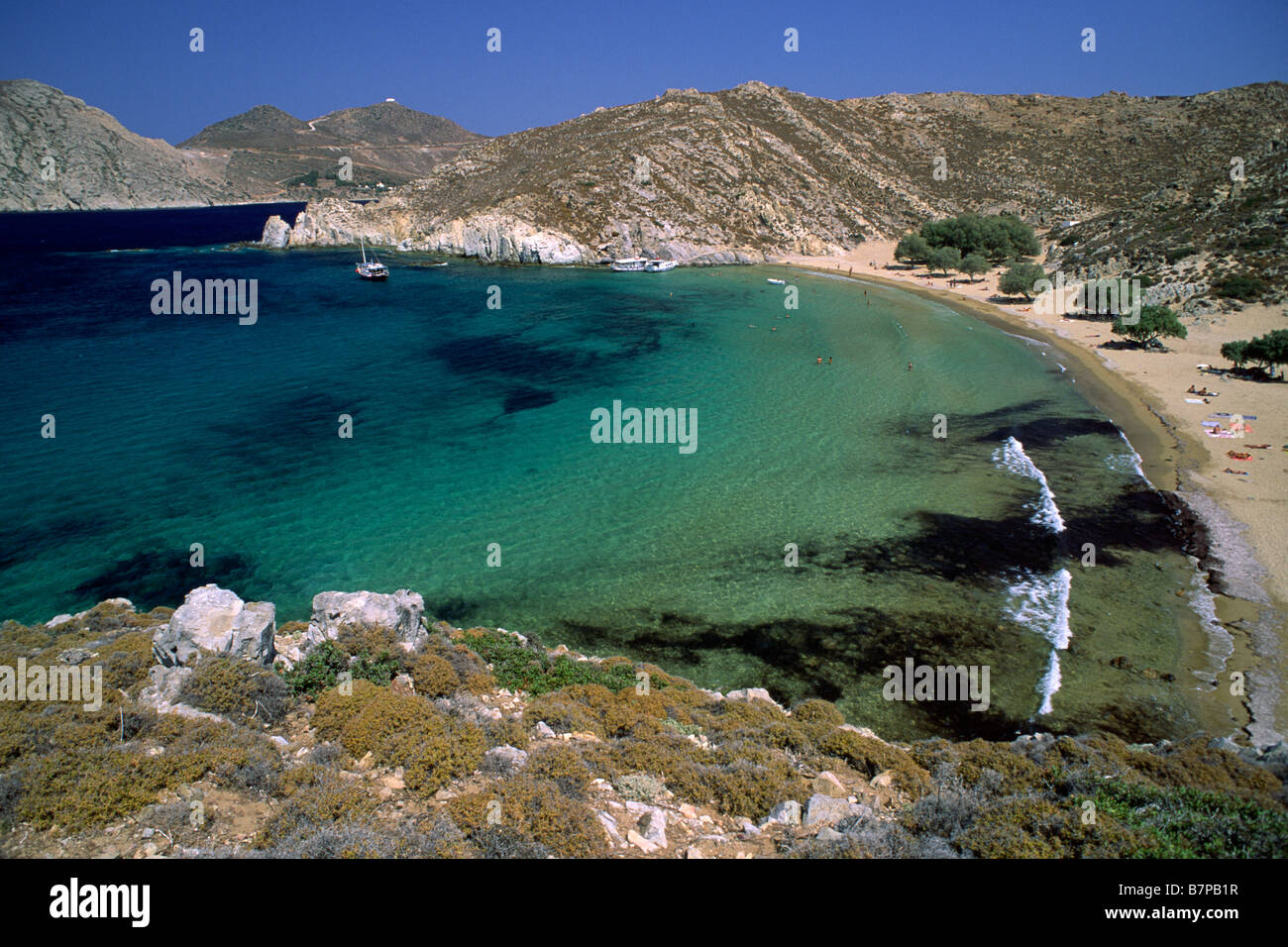 Griechenland, Dodecanese Inseln, Patmos, Strand Psili Ammos Stockfoto