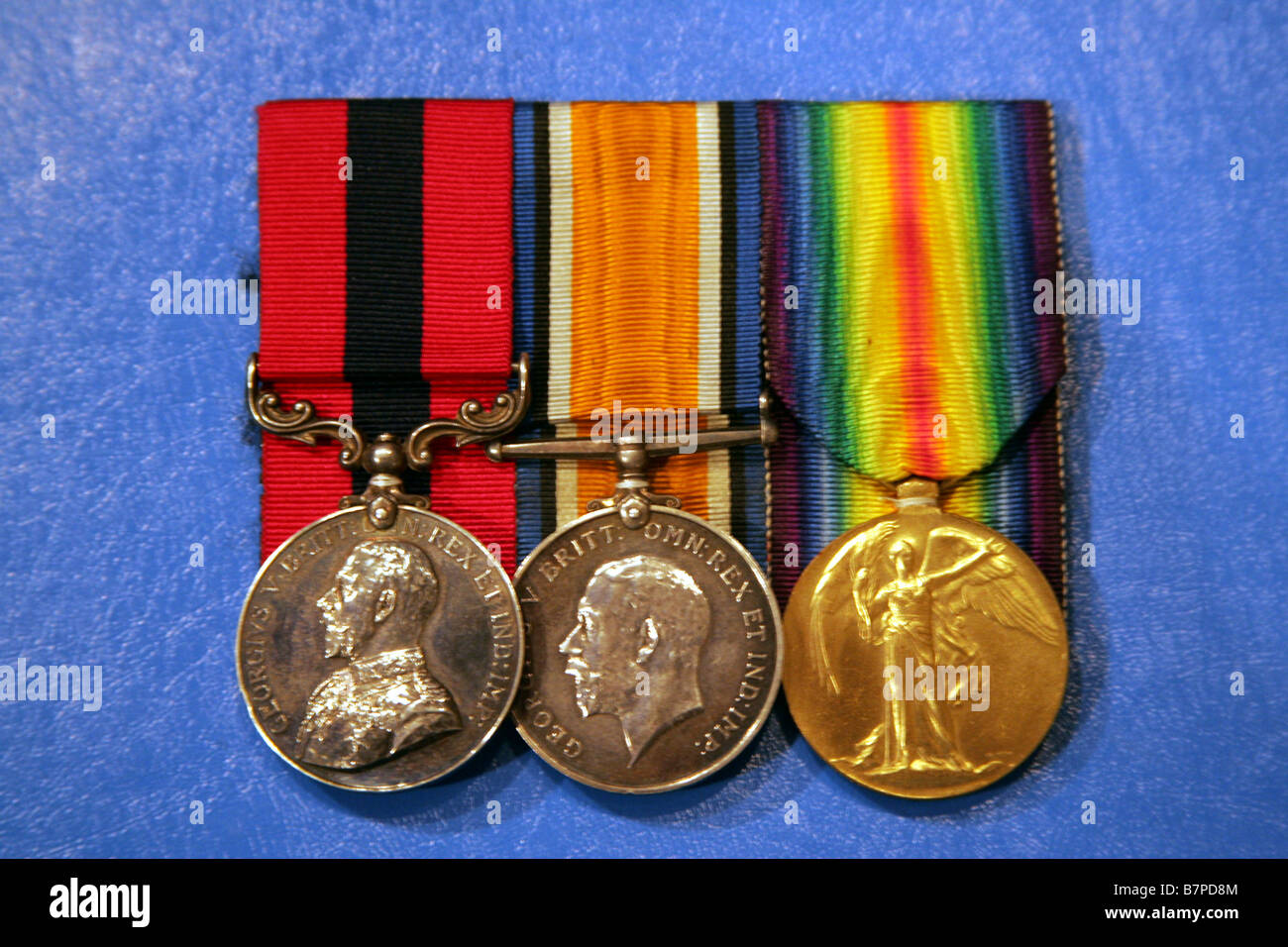 Gruppe von Weltkrieg einer Medaillen, von links nach rechts, Distinguished Conduct Medal, britischen Krieg-Medaille, britischer Sieg-Medaille. Stockfoto