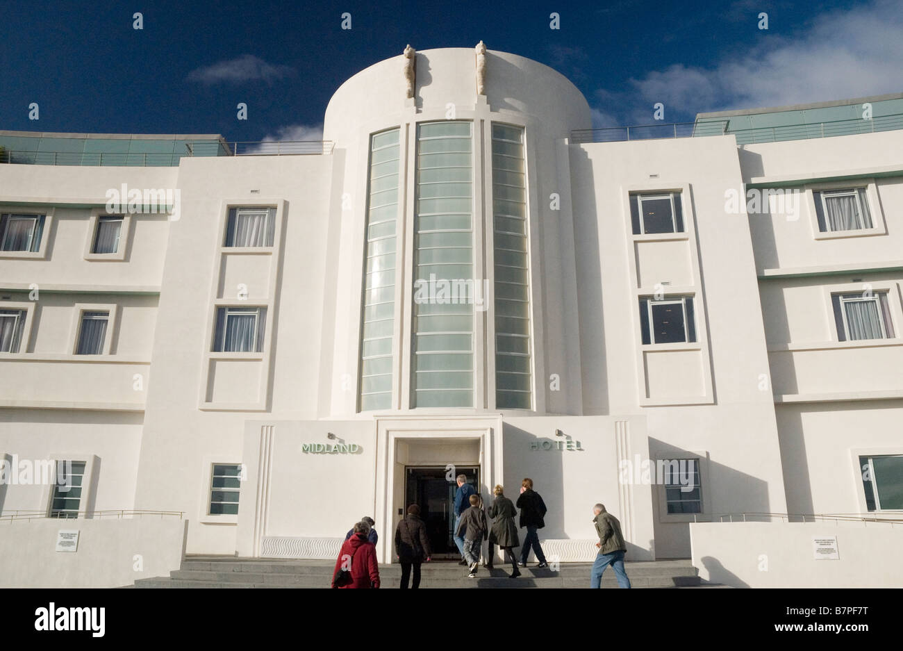 Das Midland Hotel Morecambe, einem restaurierten 30er Jahre Art Deco Gebäude. Stockfoto