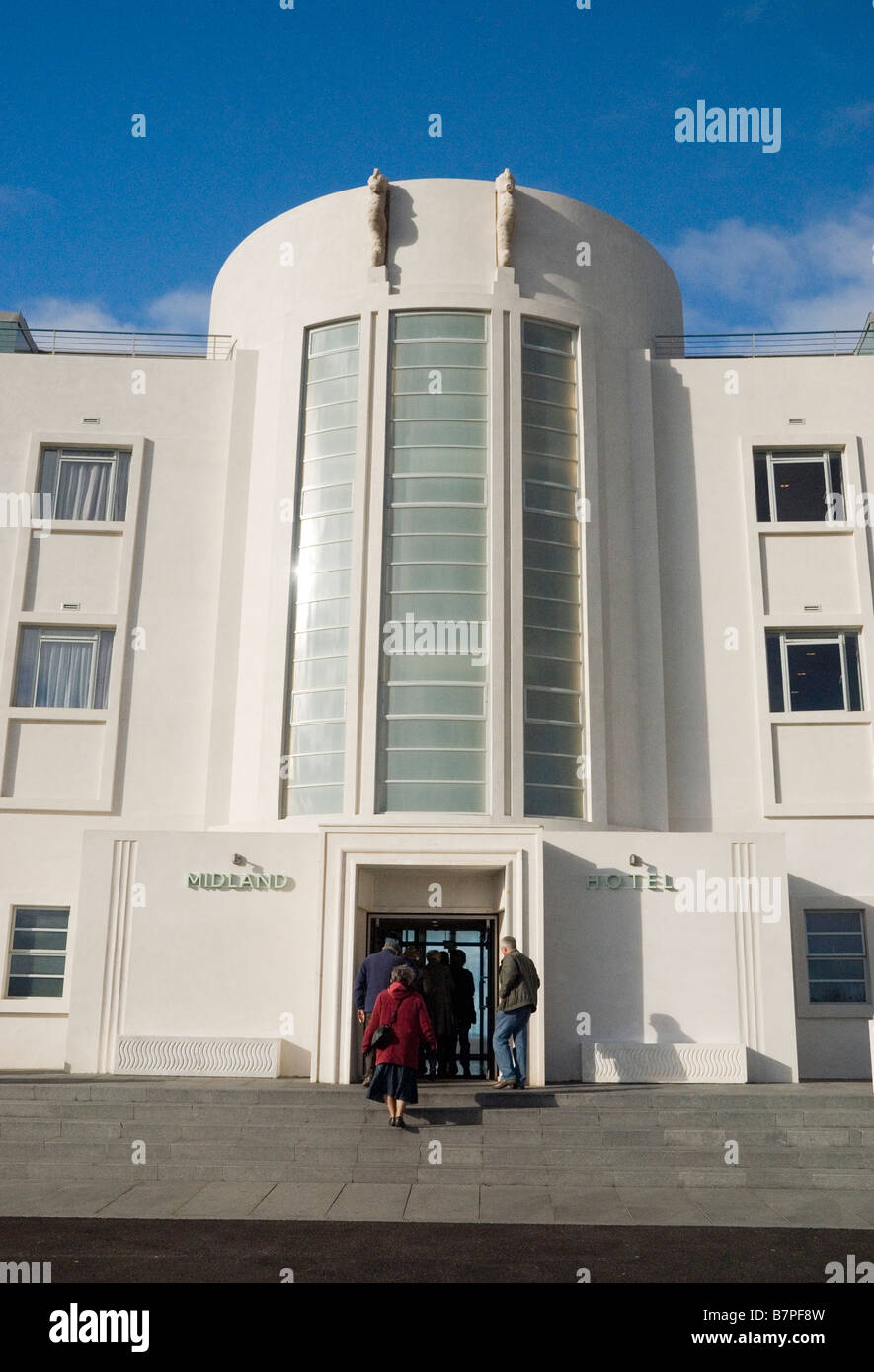 Das Midland Hotel Morecambe, einem restaurierten 30er Jahre Art Deco Gebäude. Stockfoto