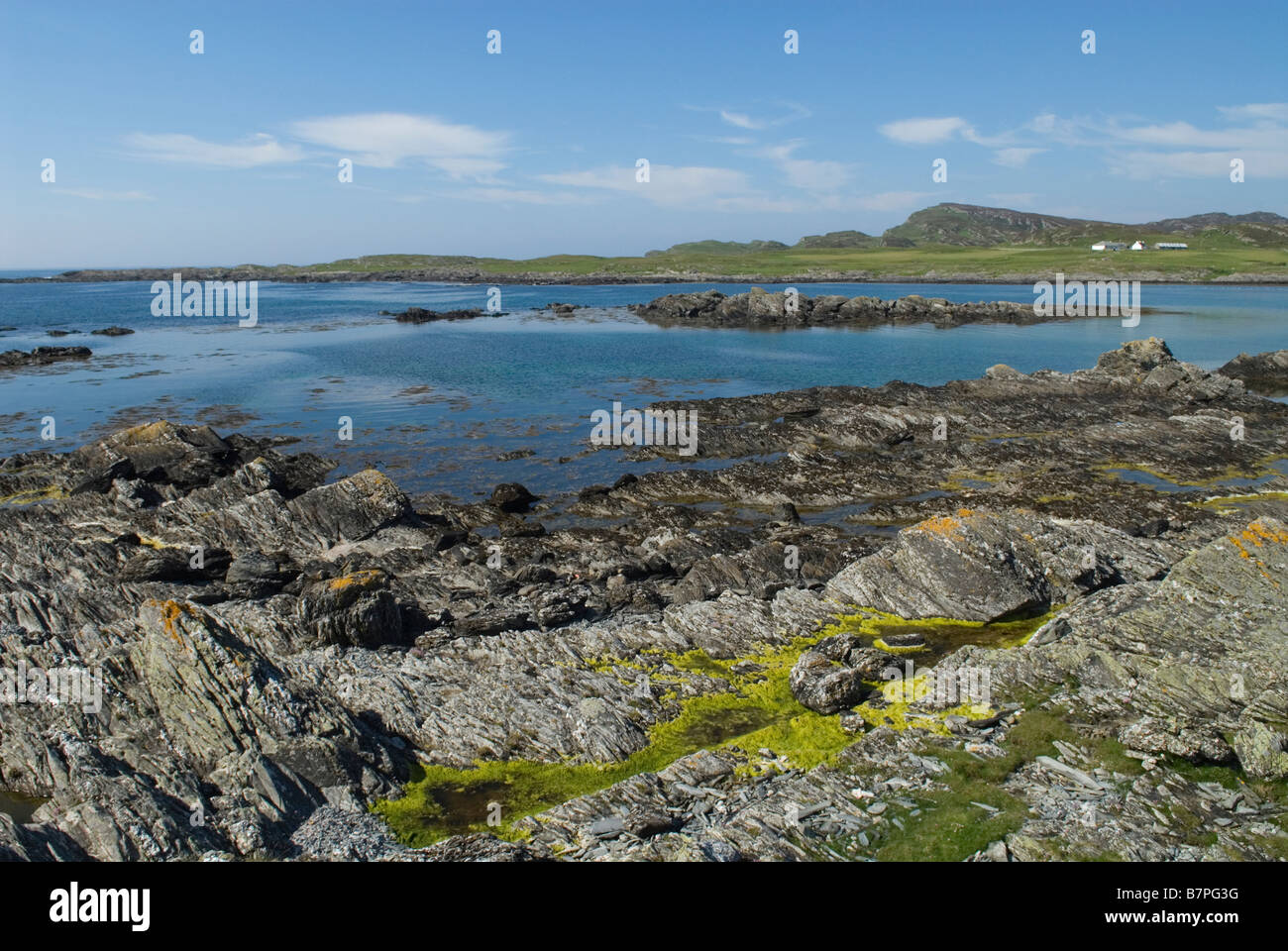 Mor Hafen an der Westküste der Insel Colonsay in der Nähe der kleinen Gemeinde des unteren Kilchattan Argyll und Bute Schottland Stockfoto
