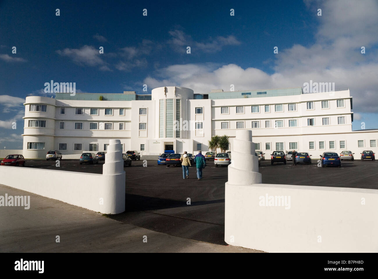 Das Midland Hotel Morecambe, einem restaurierten 30er Jahre Art Deco Gebäude. Stockfoto