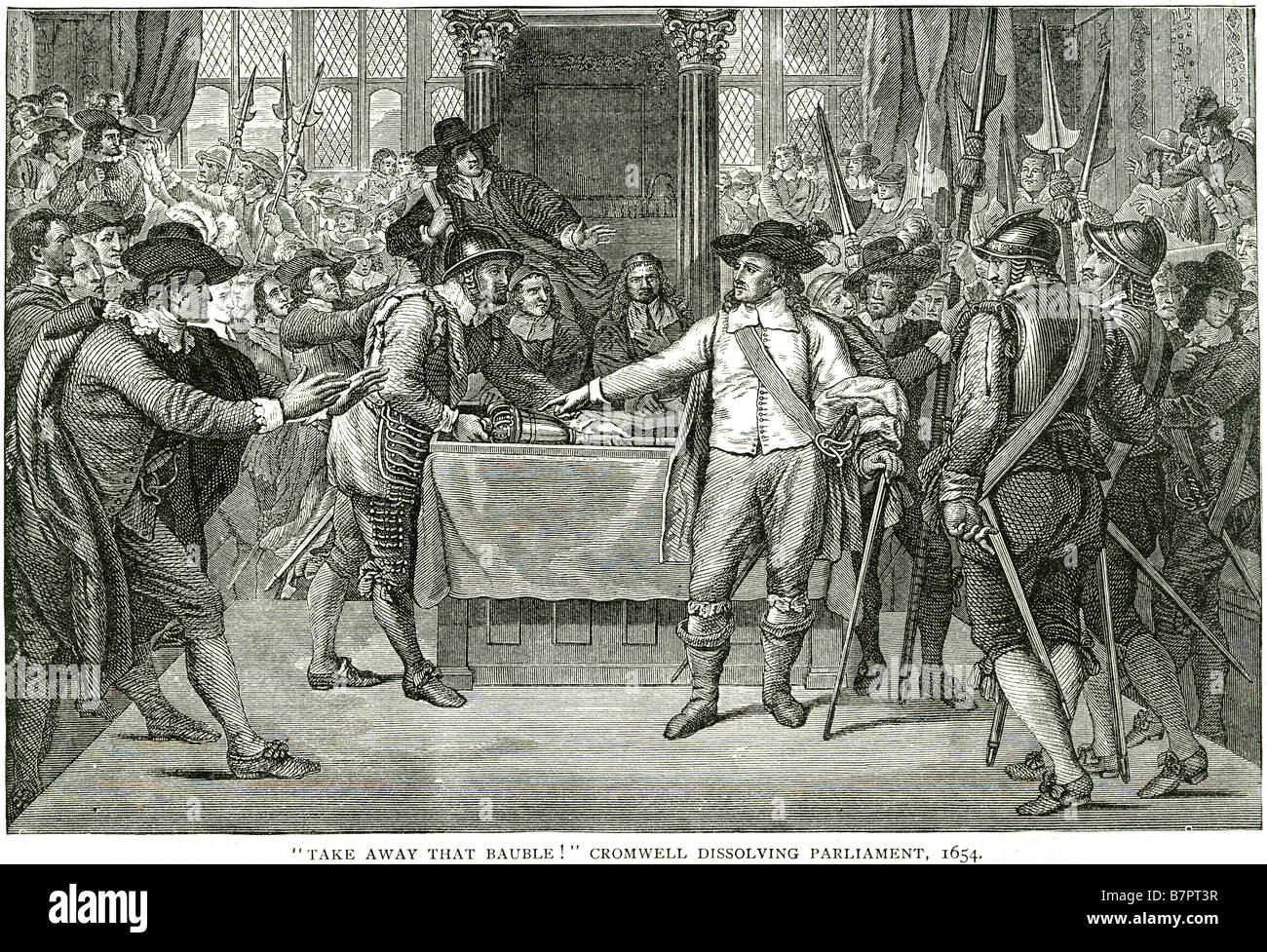 Cromwell auflösen Hinterteil-Parlament-1654 Aegument London England UK GB Vereinigtes Königreich Stockfoto