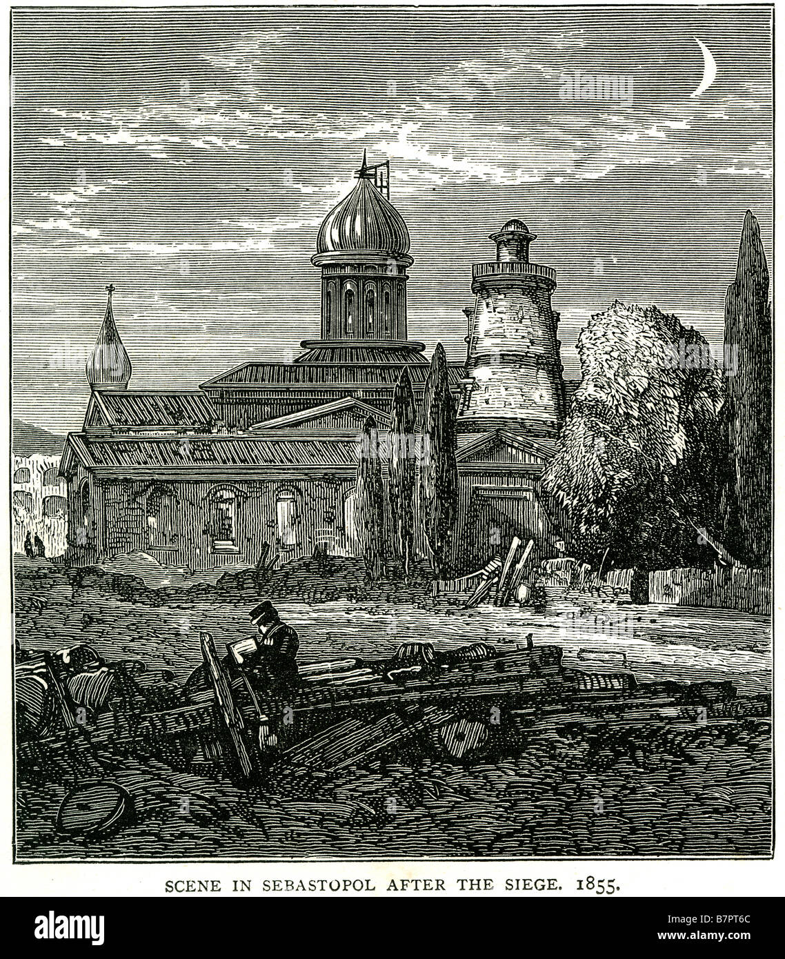 Szene Sebastopol nach Belagerung 1855 Ruine Nacht Stadt der Belagerung von Sewastopol (manchmal gerendert "Sewastopol") war eine große Belagerung du Stockfoto