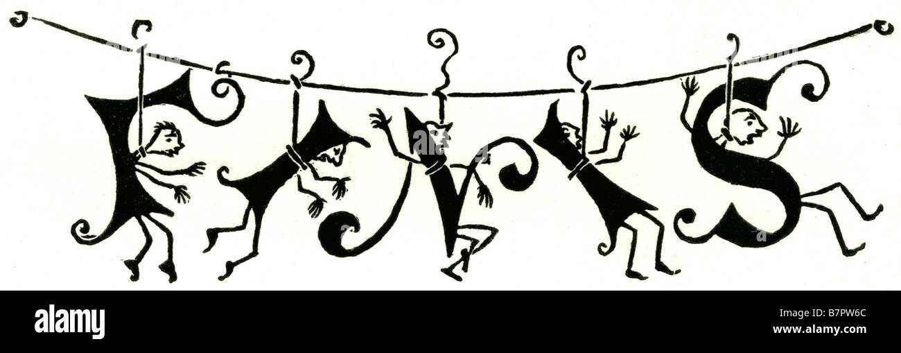 Finis Zeichen beenden Cartoon Bild Schablone hängende Ende Stockfoto