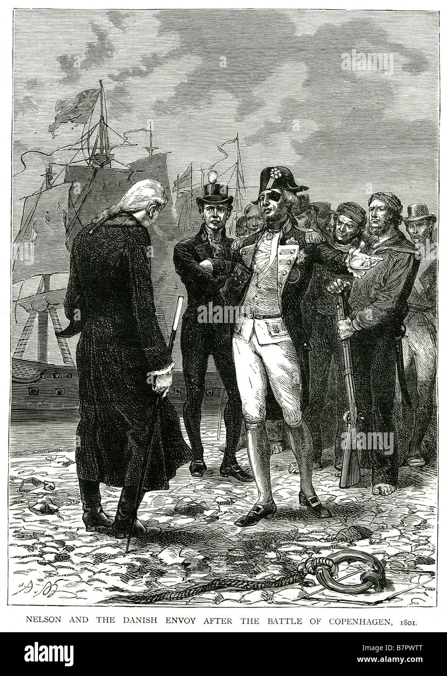 Nelson und dem dänischen Gesandten nach der Schlacht von Kopenhagen 1801 In der Seeschlacht von Kopenhagen (Dänisch: Slaget På Reden), ein britischer Stockfoto
