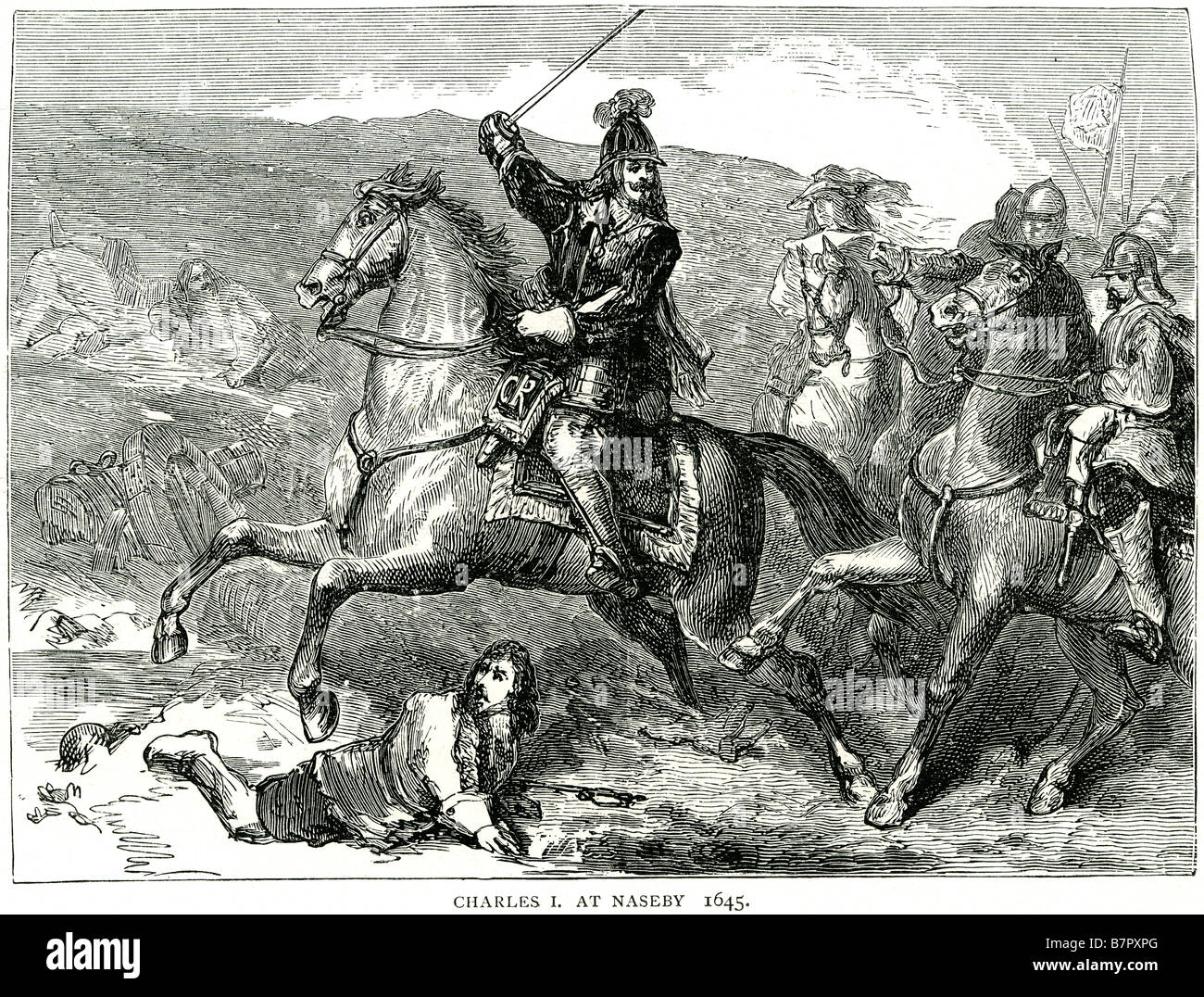 Charles I Naseby-1645 Pferde laden Soldaten Königtum war die Schlacht von Naseby die wichtige Schlacht im ersten englischen Bürgerkrieg. O Stockfoto