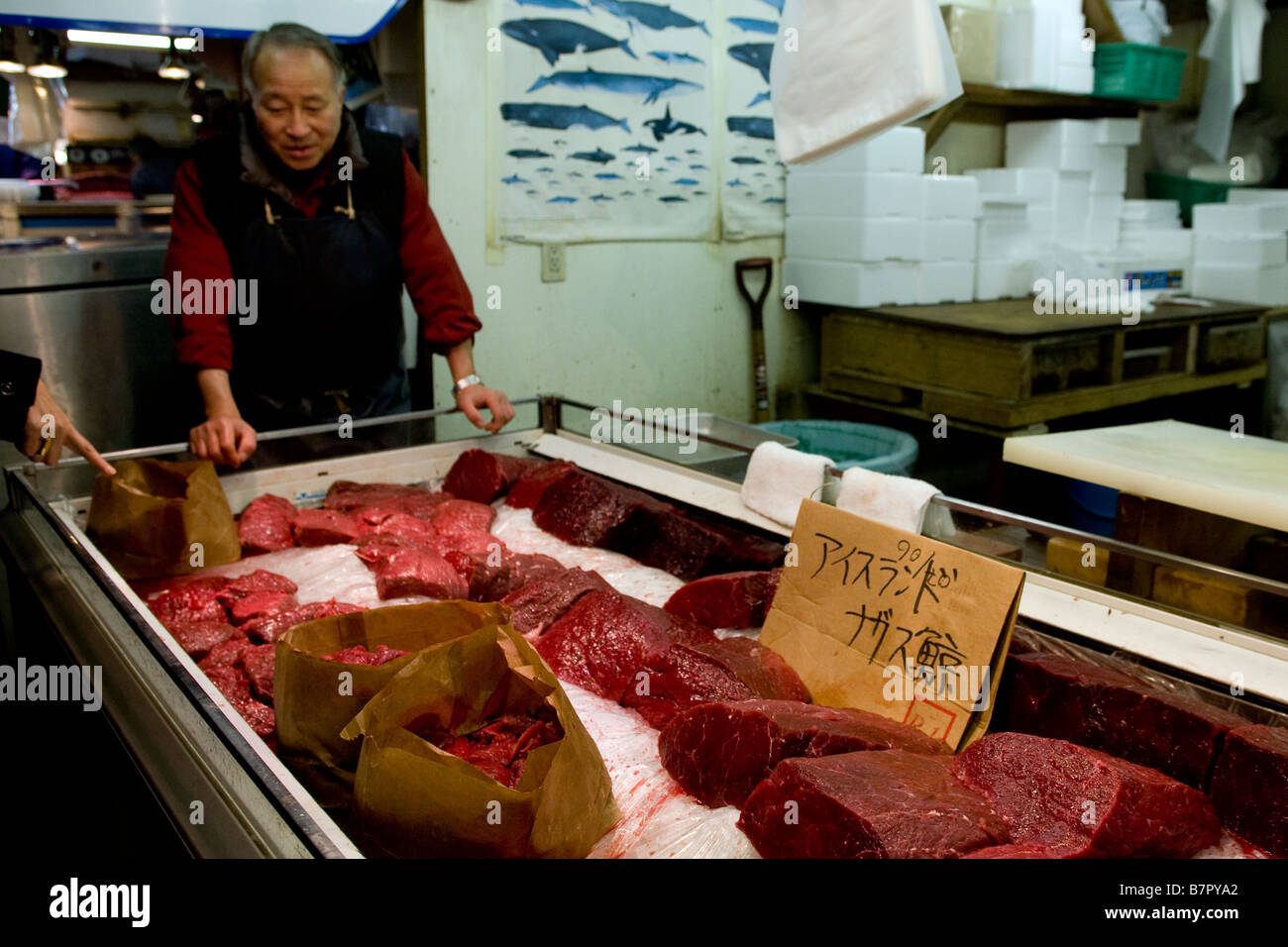 Wal-Fleischerei im Tsukiji Fish Market Tokyo Stockfoto