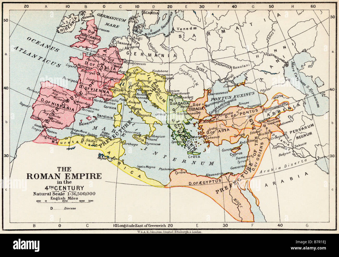 Karte des römischen Reiches im 4. Jahrhundert Stockfoto