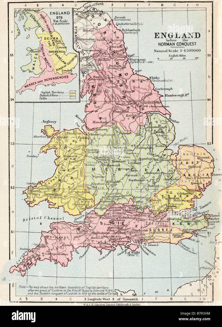 Landkarte von England vor der normannischen Eroberung Stockfoto