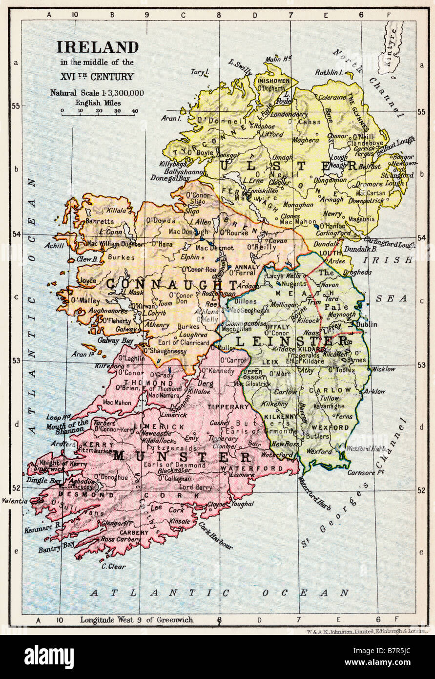 Karte von Irland in der Mitte des XVI. Jahrhunderts Stockfoto