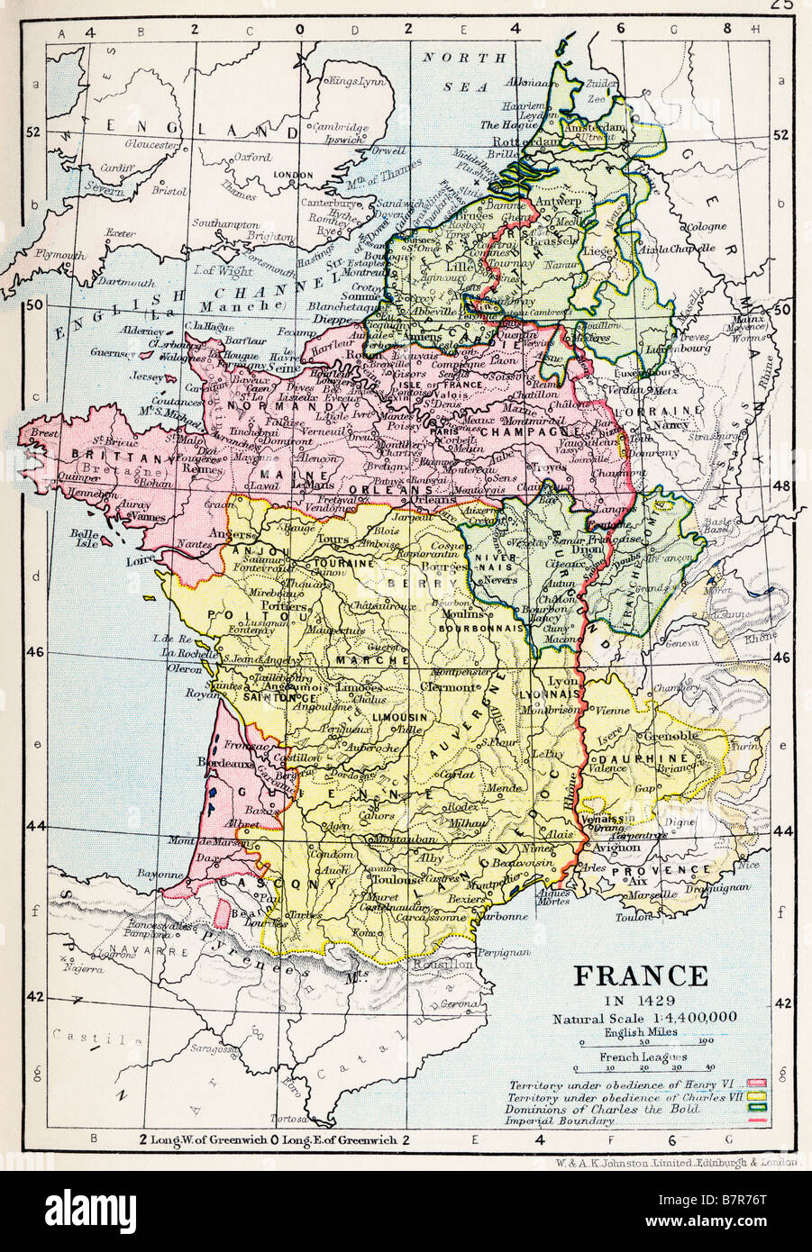 Karte von Frankreich 1429. Stockfoto