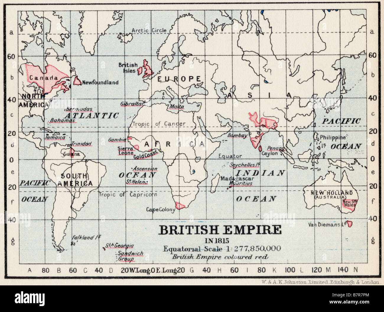 Karte des britischen Empire 1815. Stockfoto