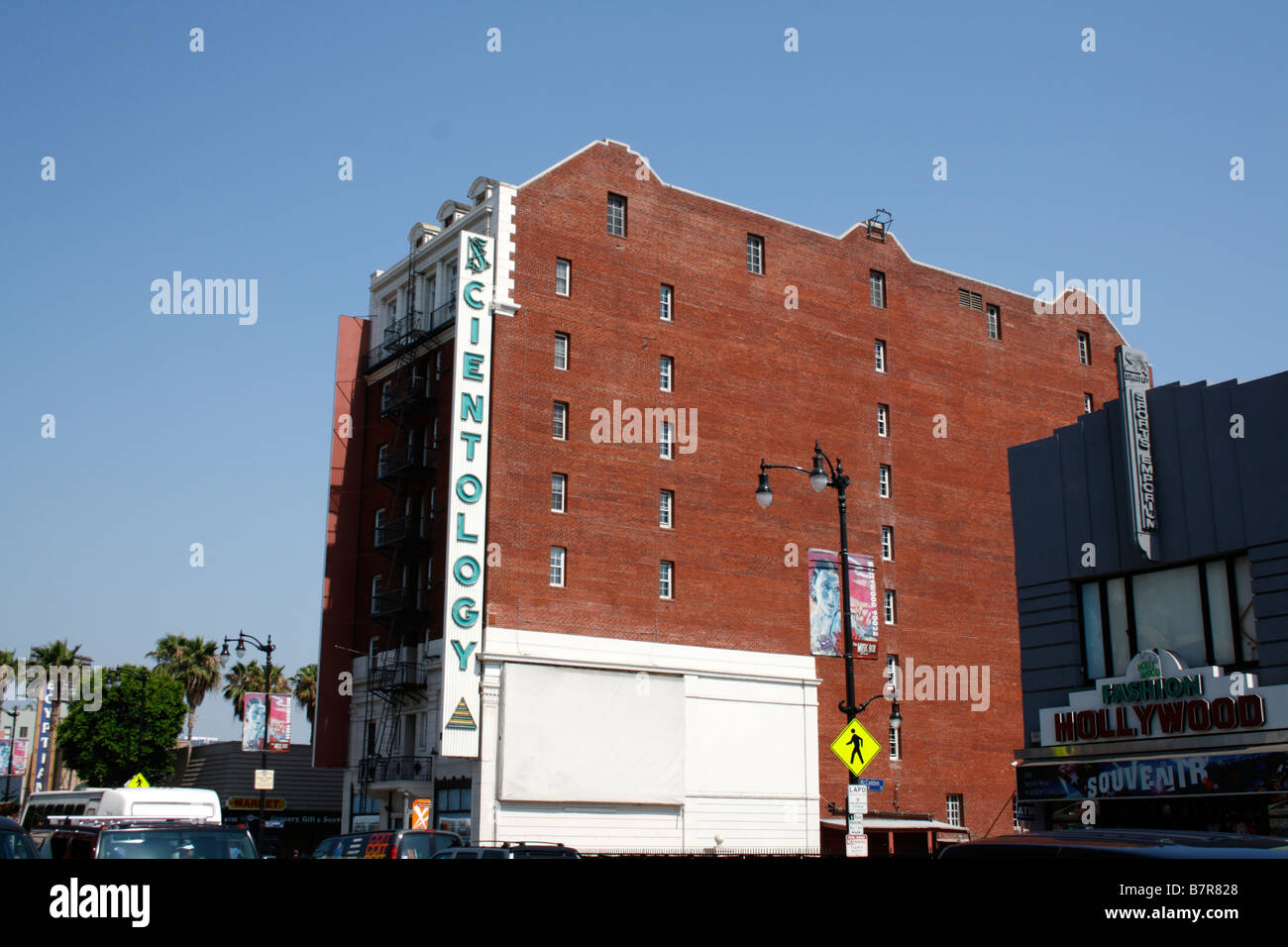 Scientology Kirche Gebäude zeigt Marquee in Hollywood, Kalifornien. Stockfoto