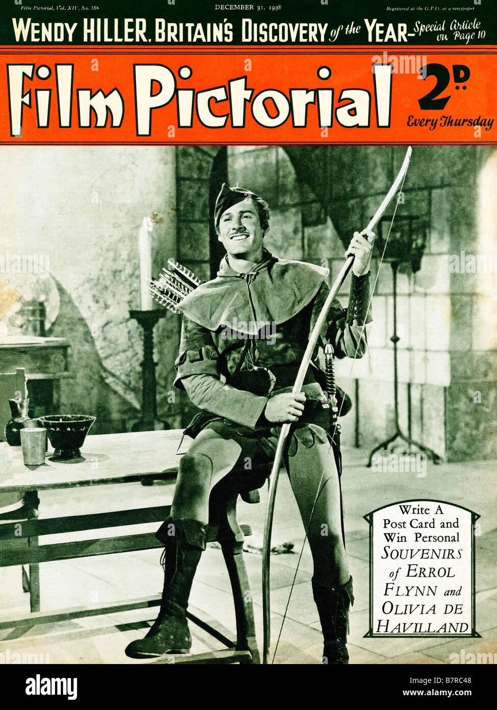 Robin Hood Errol Flynn 1938 bildlichen Film Film Magazin-Cover Bekanntmachung der Veröffentlichung von The Adventures Stockfoto