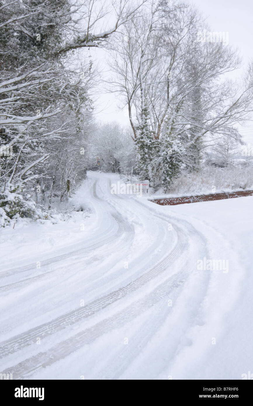 Schnee, Straße, Stadt, Weybridge, Surrey, '2. Februar 2009", 02.02.09 Winter"Schlechtwetter", Kälte, Frost, bis elmbridge Stockfoto