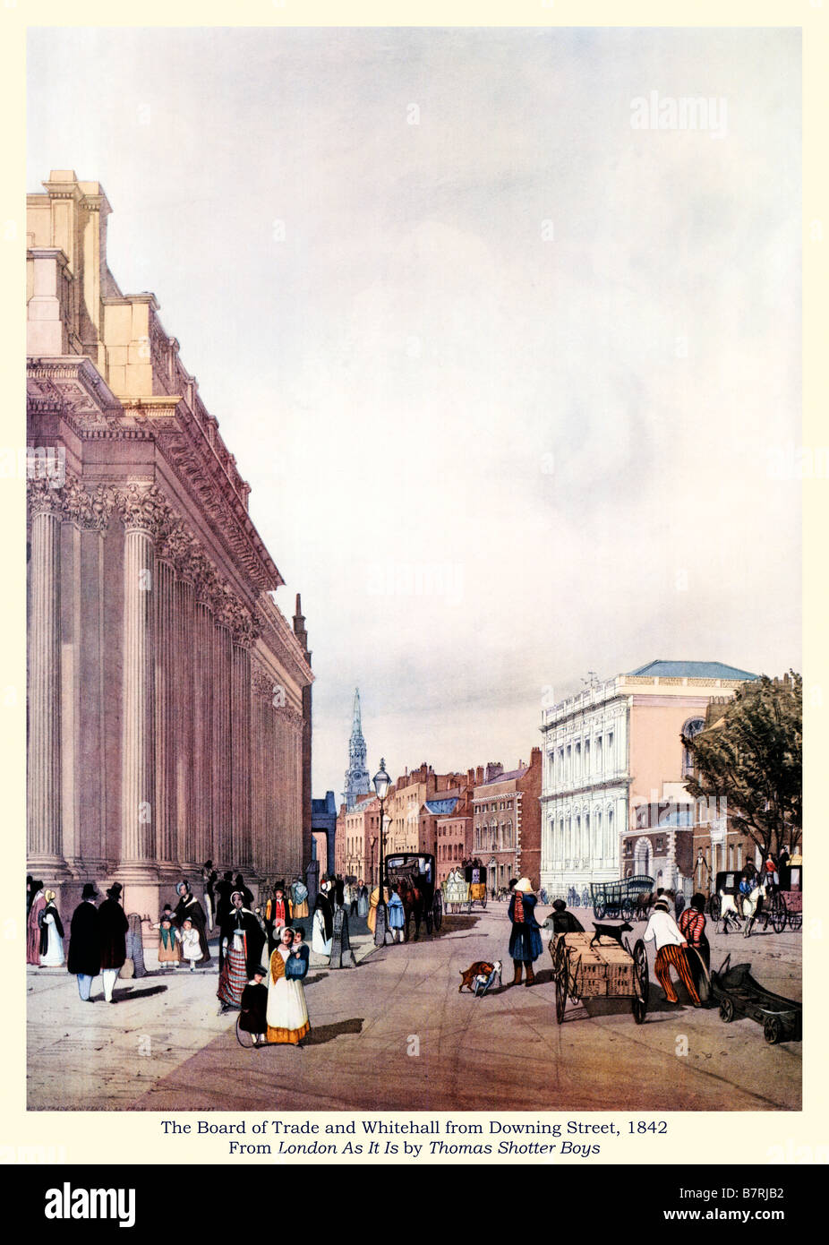 Das Board Of Trade und Whitehall von Downing Street 1842 Aquarell von TS Boys des Herzens der Regierung Stockfoto