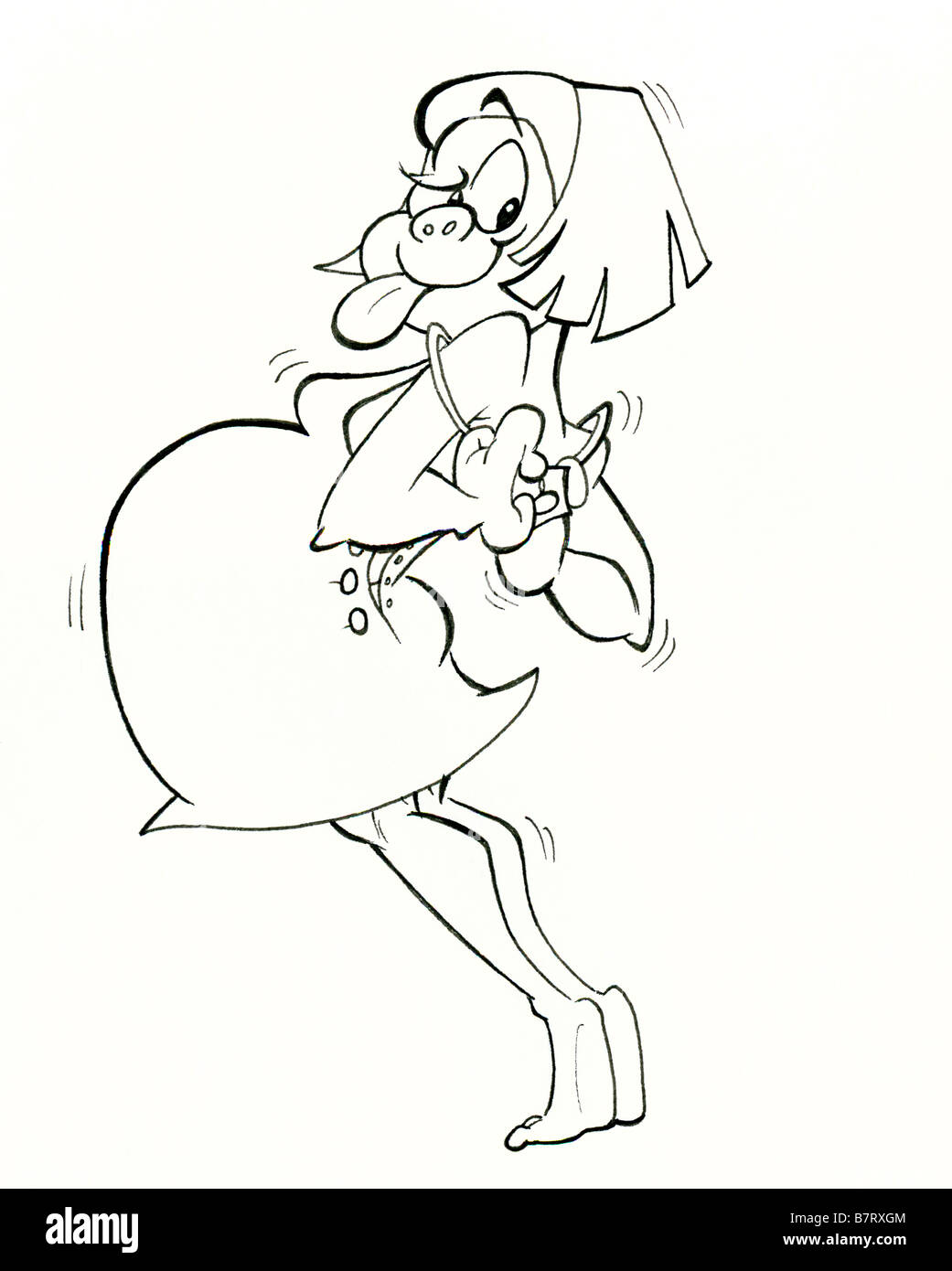 Schwangere Frau, die versucht, Kleidung zu befestigen Stockfoto