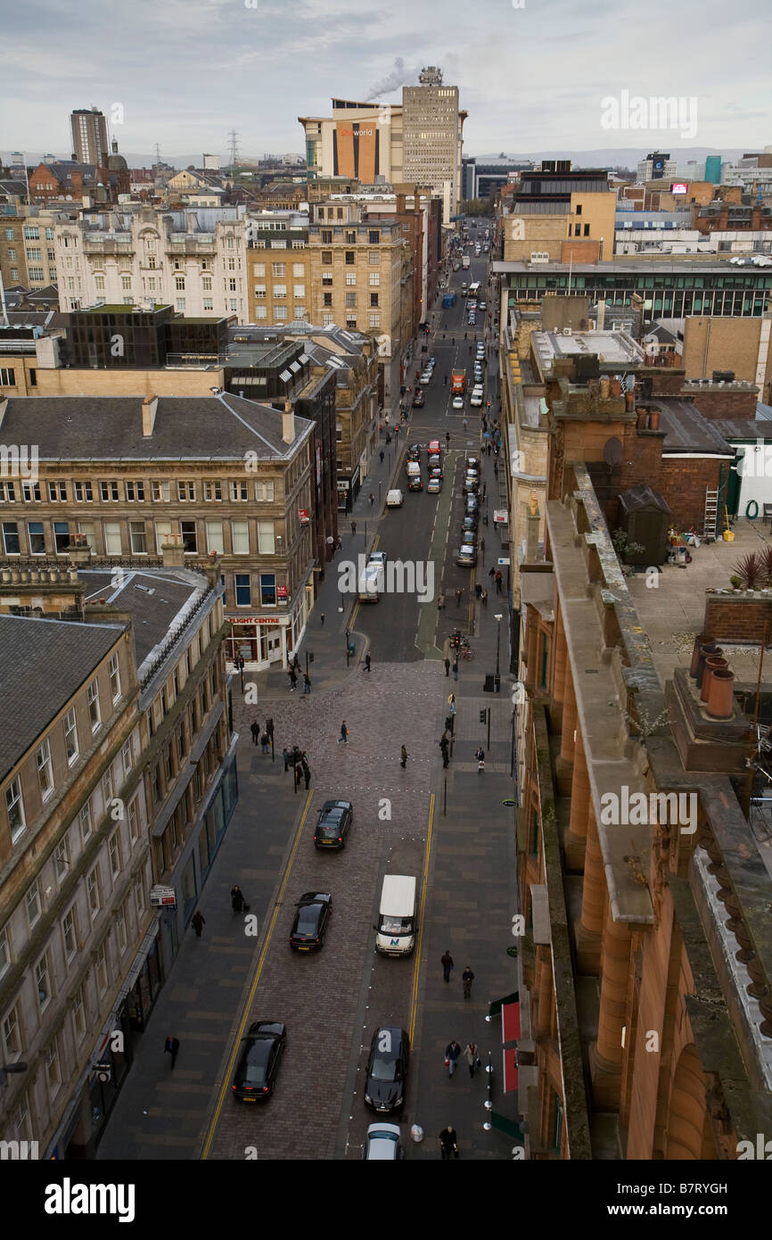 Blick auf die Mitchel Street, über die Gordon Street zur West Nile Street im Stadtzentrum von Glasgow. Stockfoto
