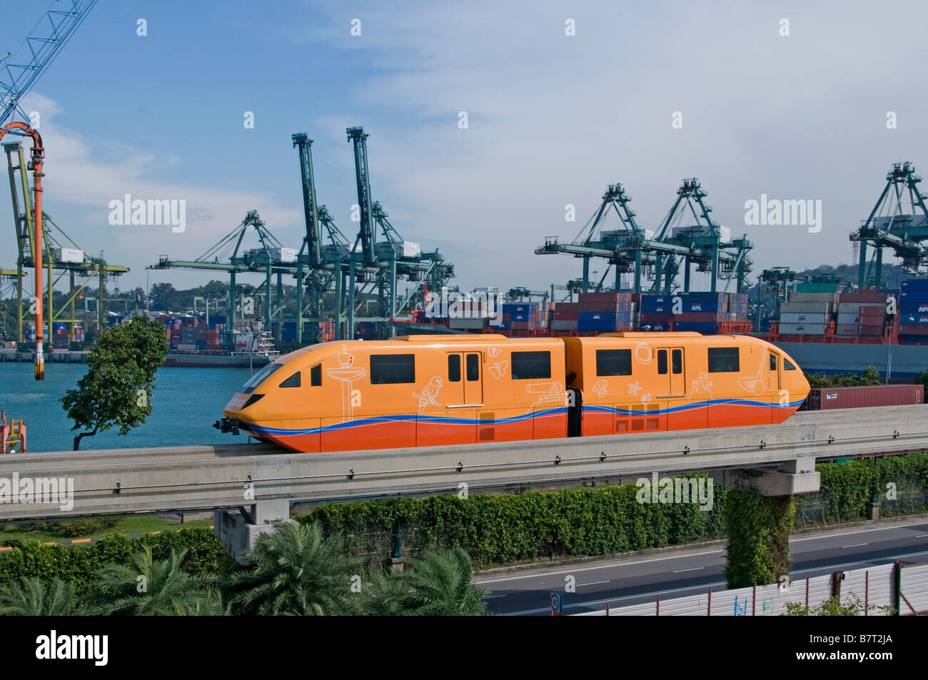 Singapur Hafen Port Sentosa monorail Stockfoto