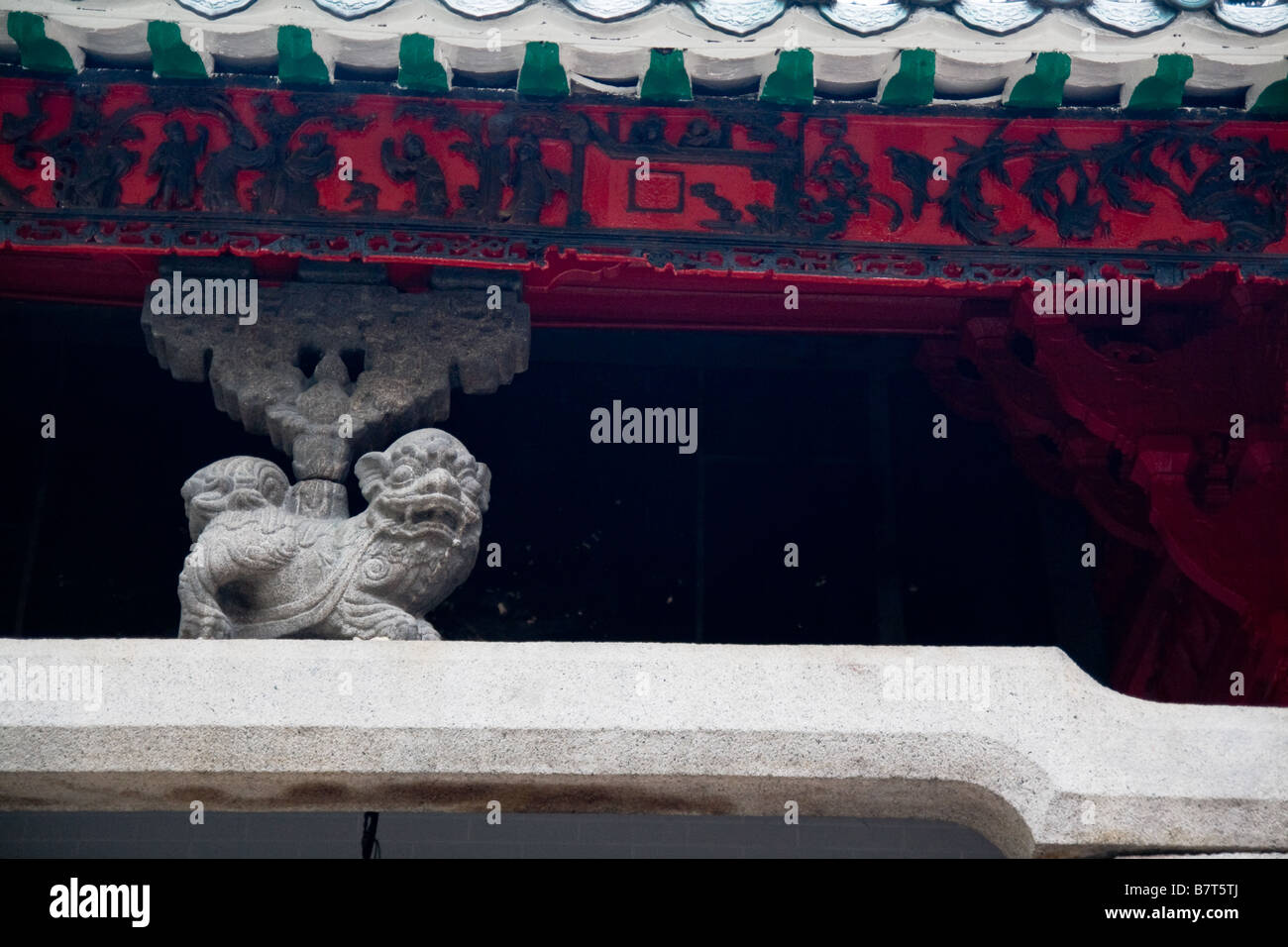 Schnitzerei an der Man Mo Tempel, Hong Kong Stockfoto