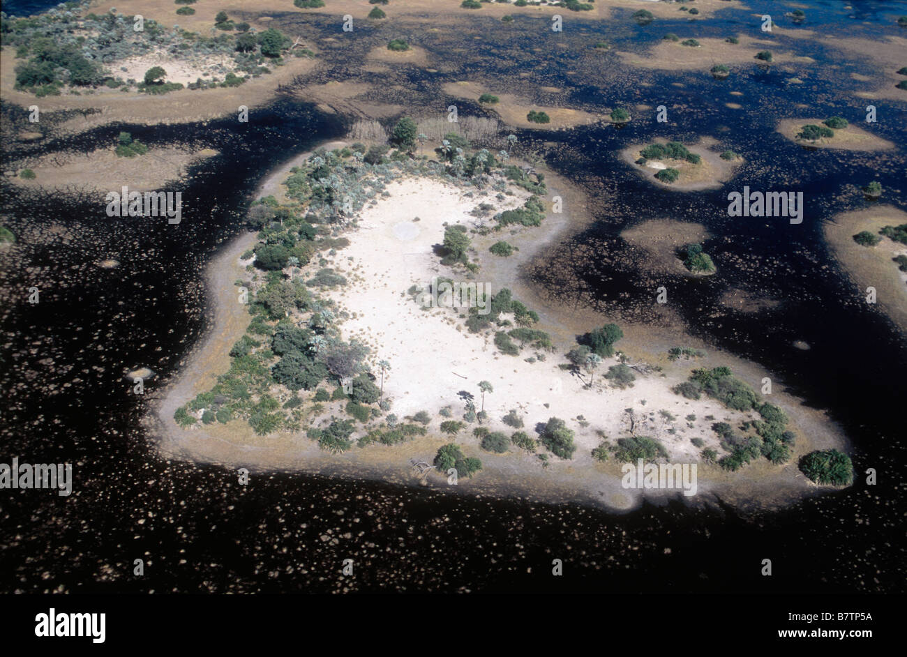 Luftbild der Inseln im Okavangodelta Stockfoto