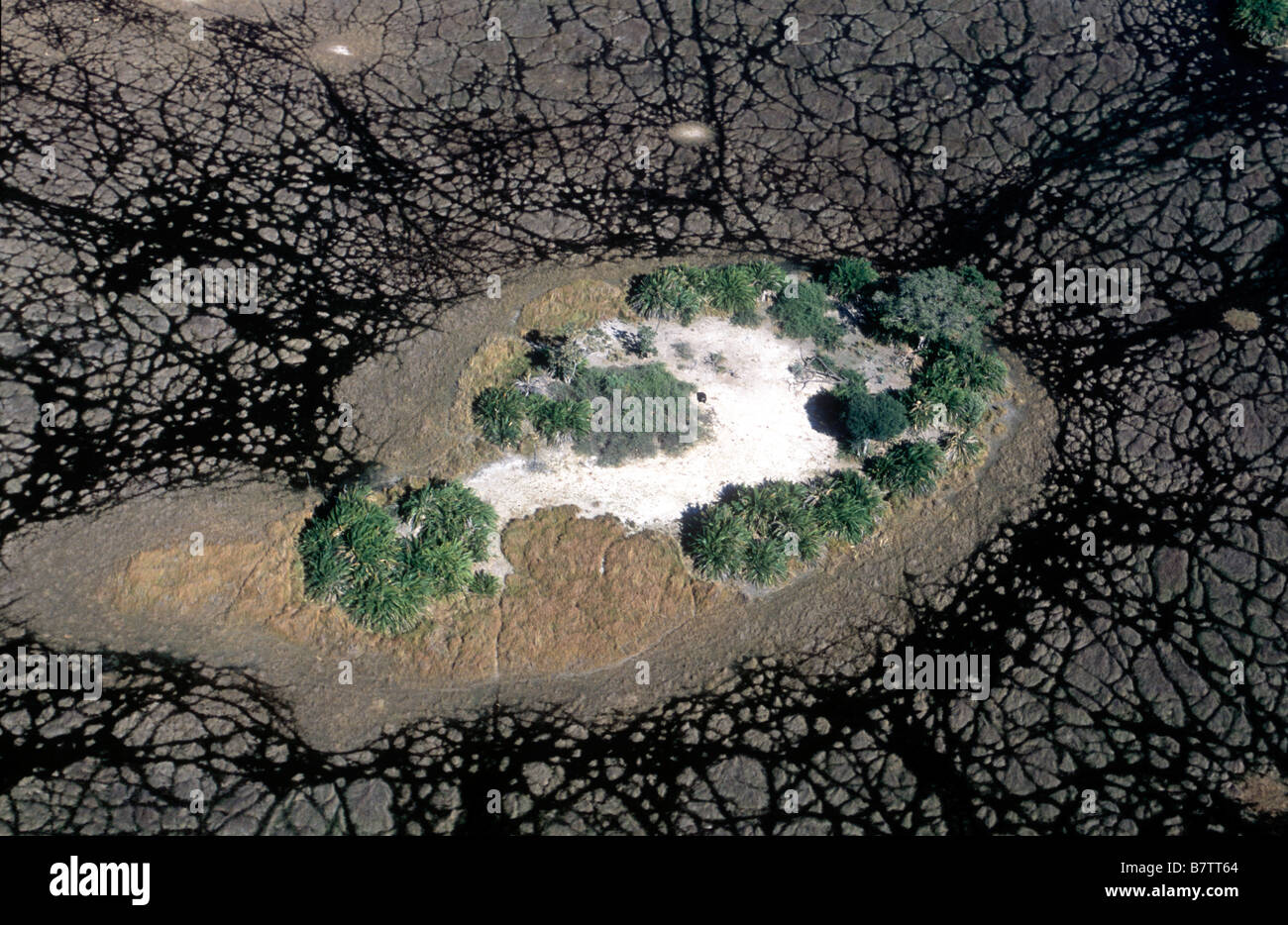 Luftbild der Inseln im Okavangodelta Stockfoto